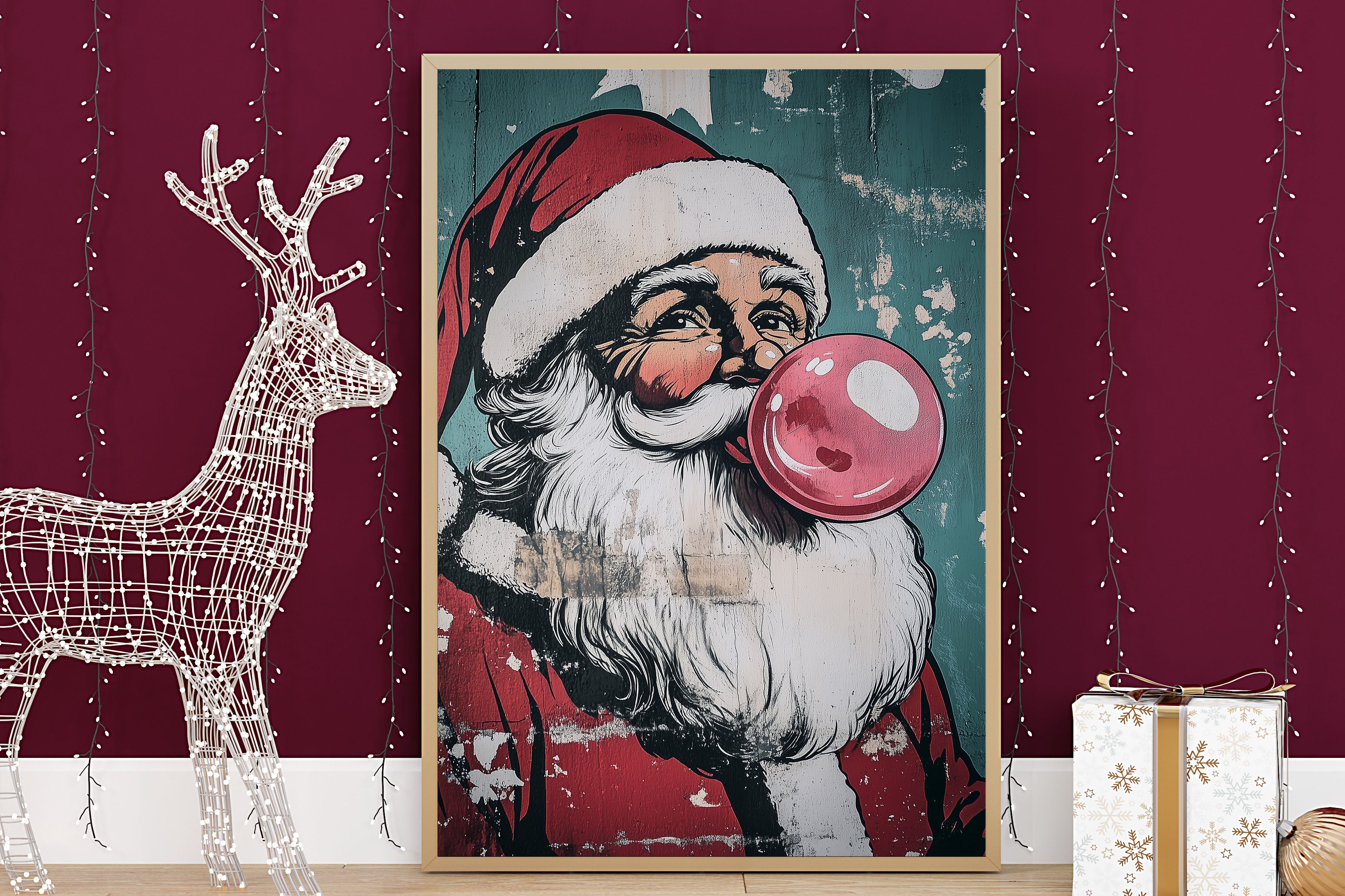 Santa Bubblegum Wall Print Poster Art Retro Vintage Cartoon Style Christmas Print