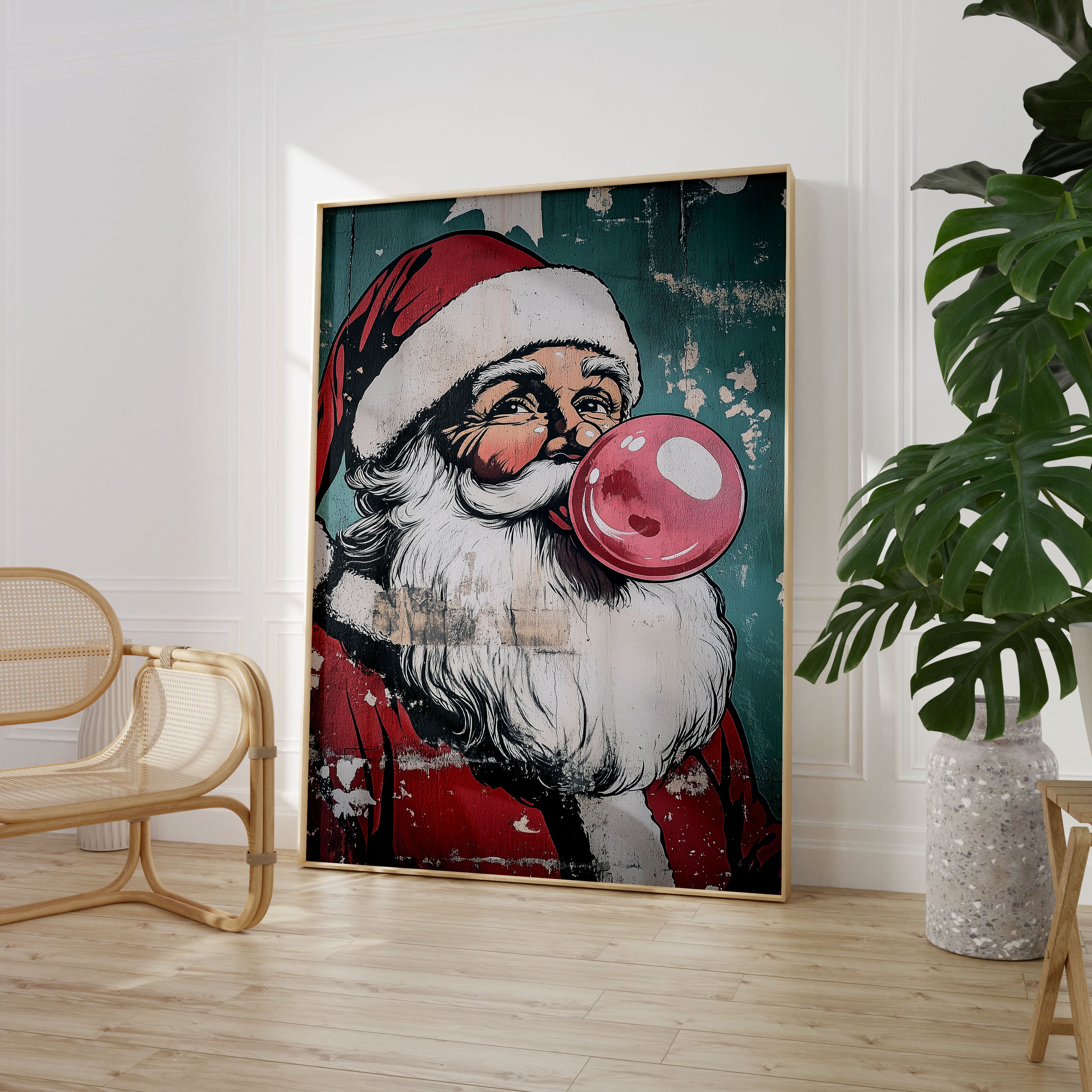 Santa Bubblegum Wall Print Poster Art Retro Vintage Cartoon Style Christmas Print