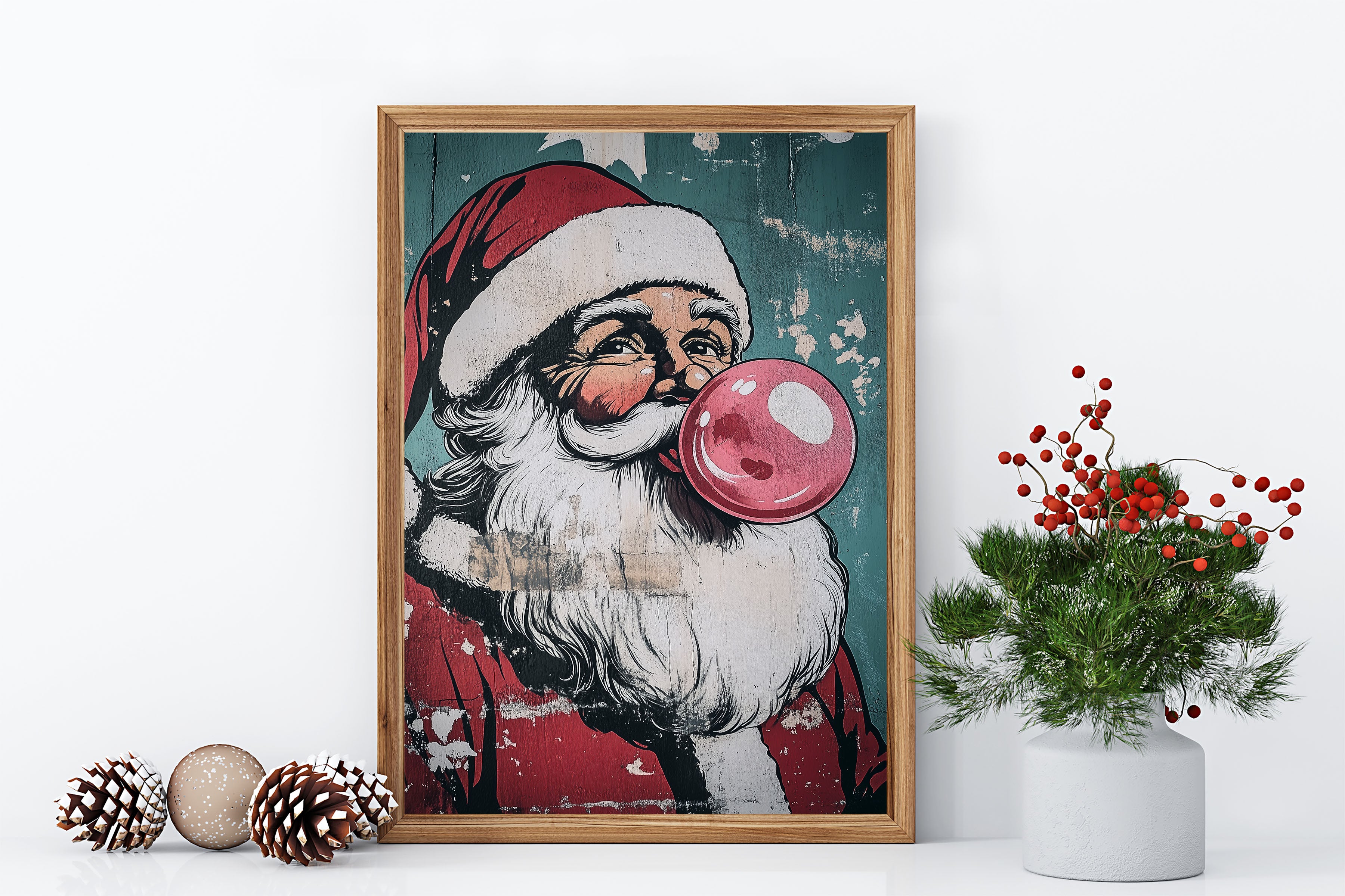 Santa Bubblegum Wall Print Poster Art Retro Vintage Cartoon Style Christmas Print