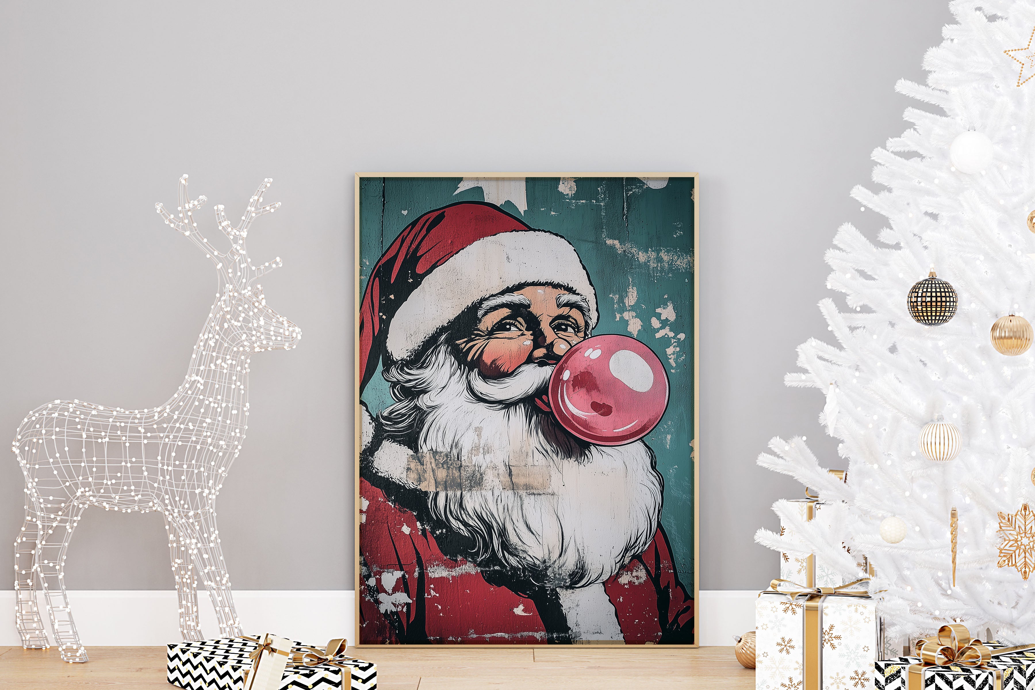 Santa Bubblegum Wall Print Poster Art Retro Vintage Cartoon Style Christmas Print