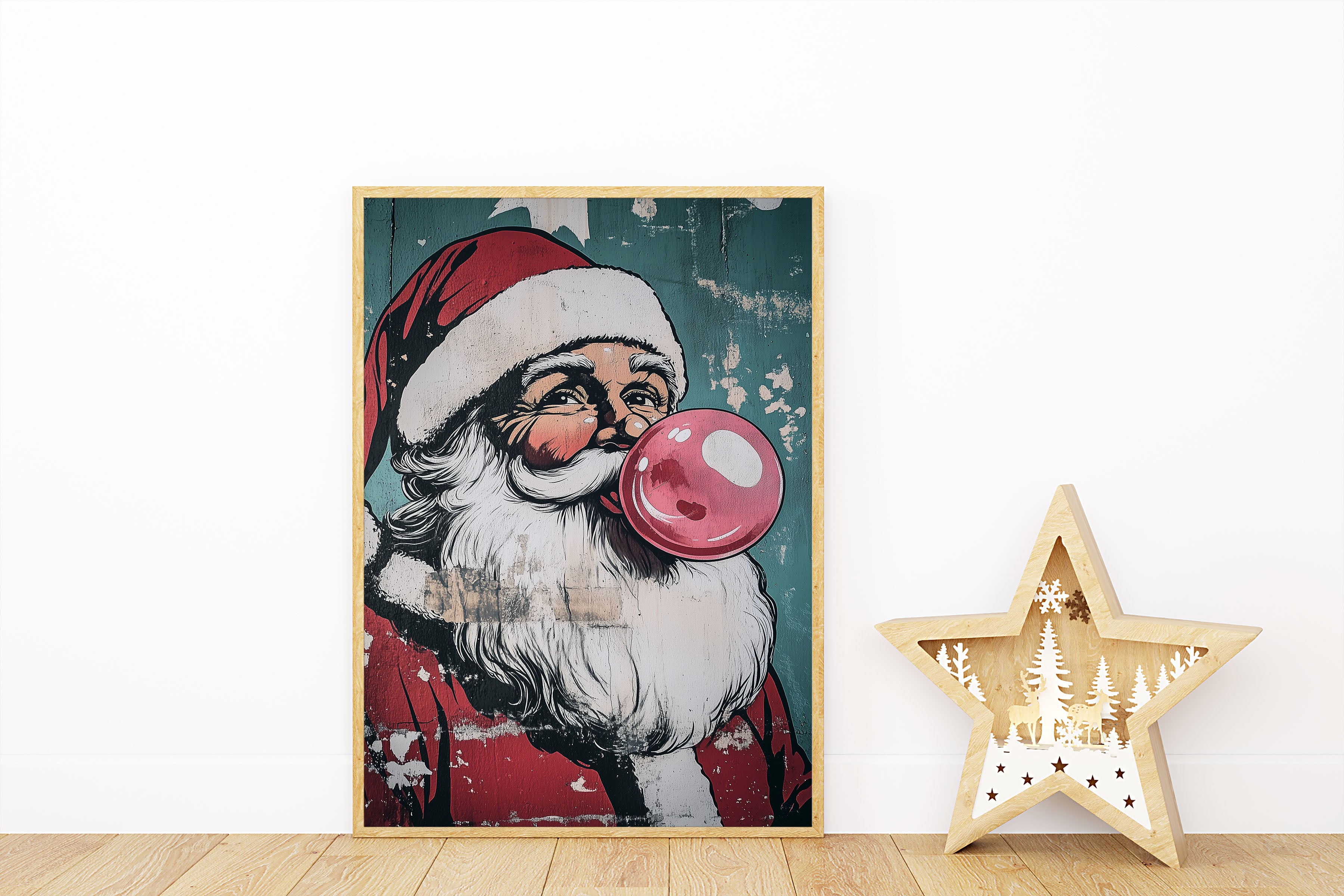 Santa Bubblegum Wall Print Poster Art Retro Vintage Cartoon Style Christmas Print