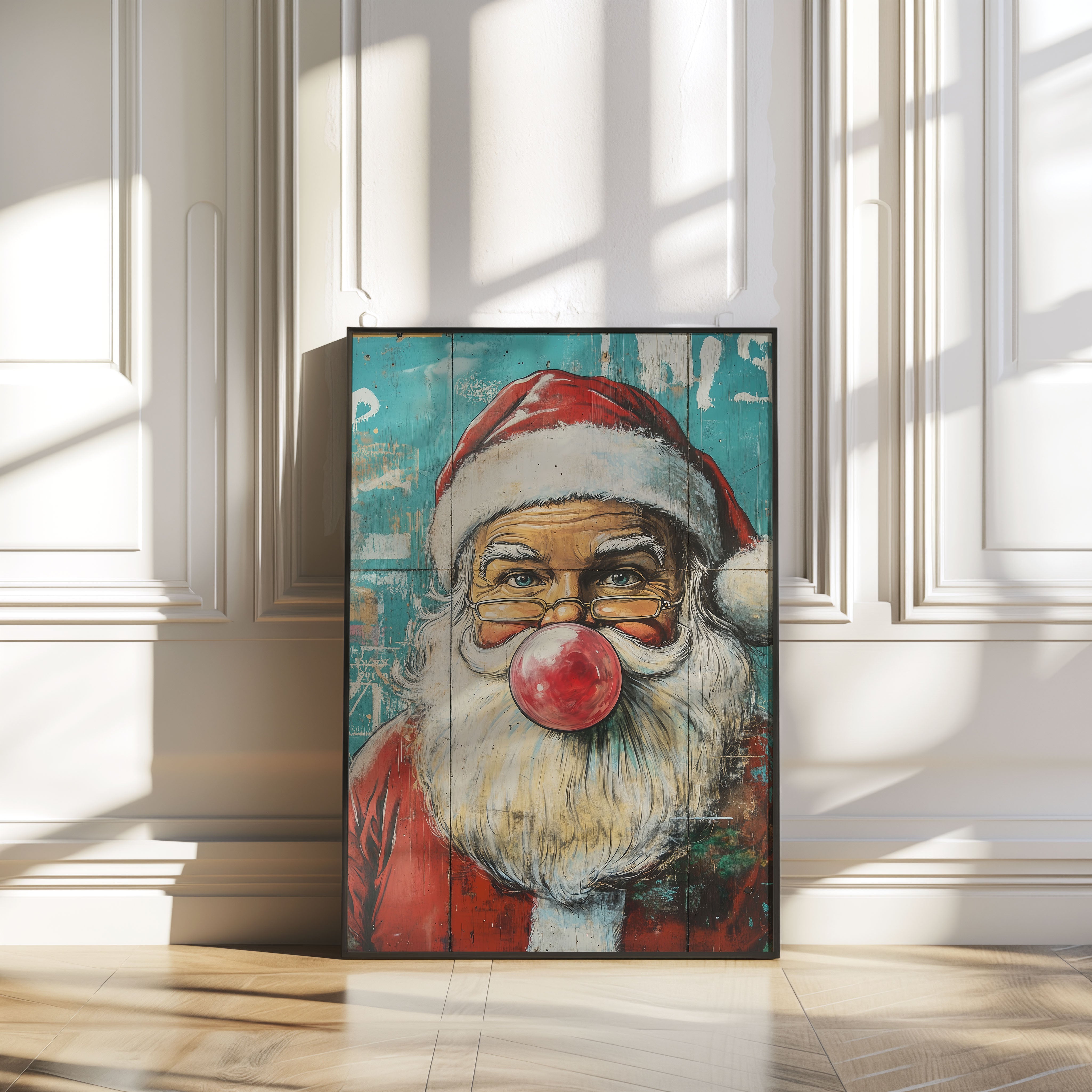 Santa Bubblegum Wall Print Poster Art Retro Vintage Portrait Cartoon Style Christmas Print