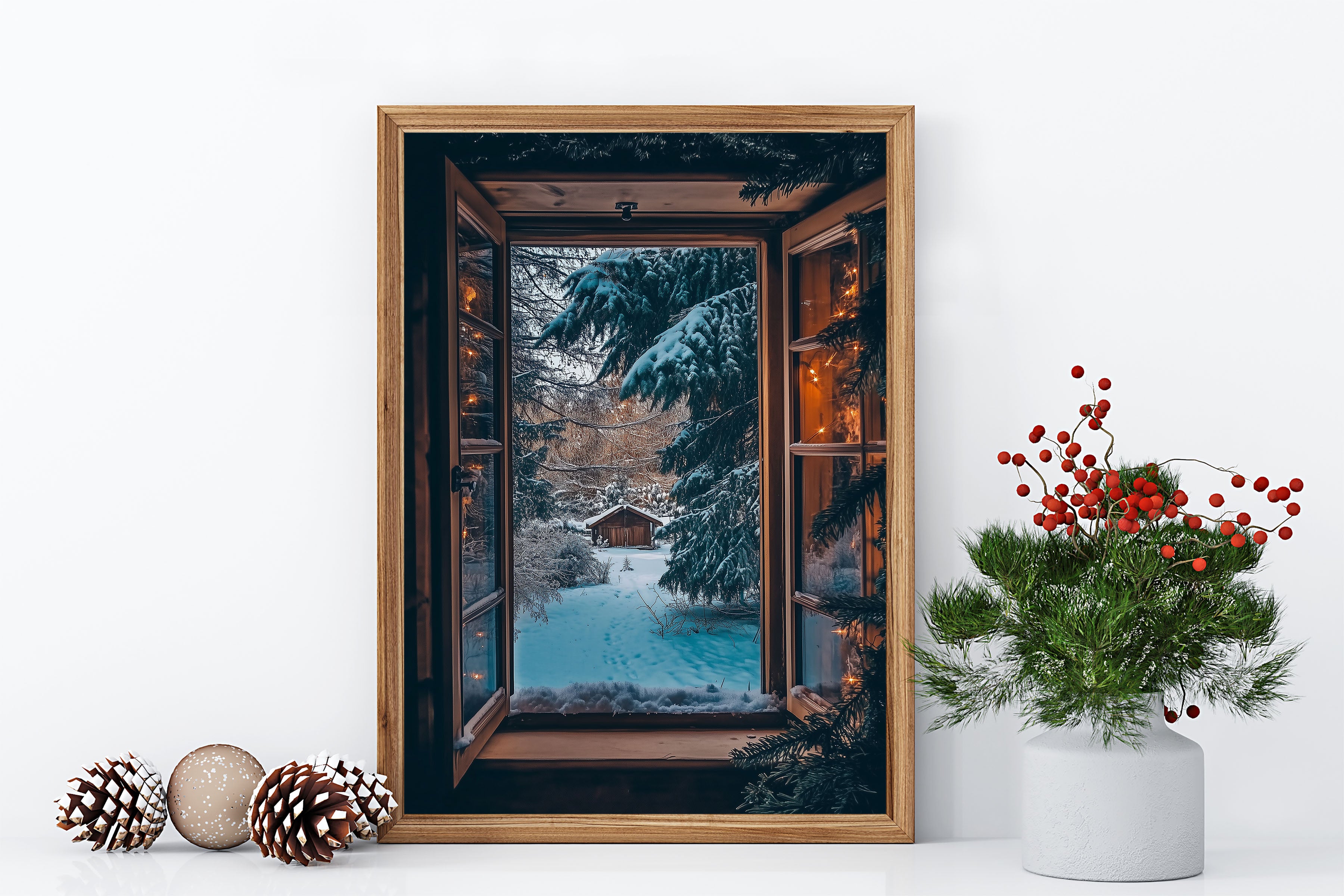 Open Window Christmas Scene Wall Print Poster Art Christmas Print