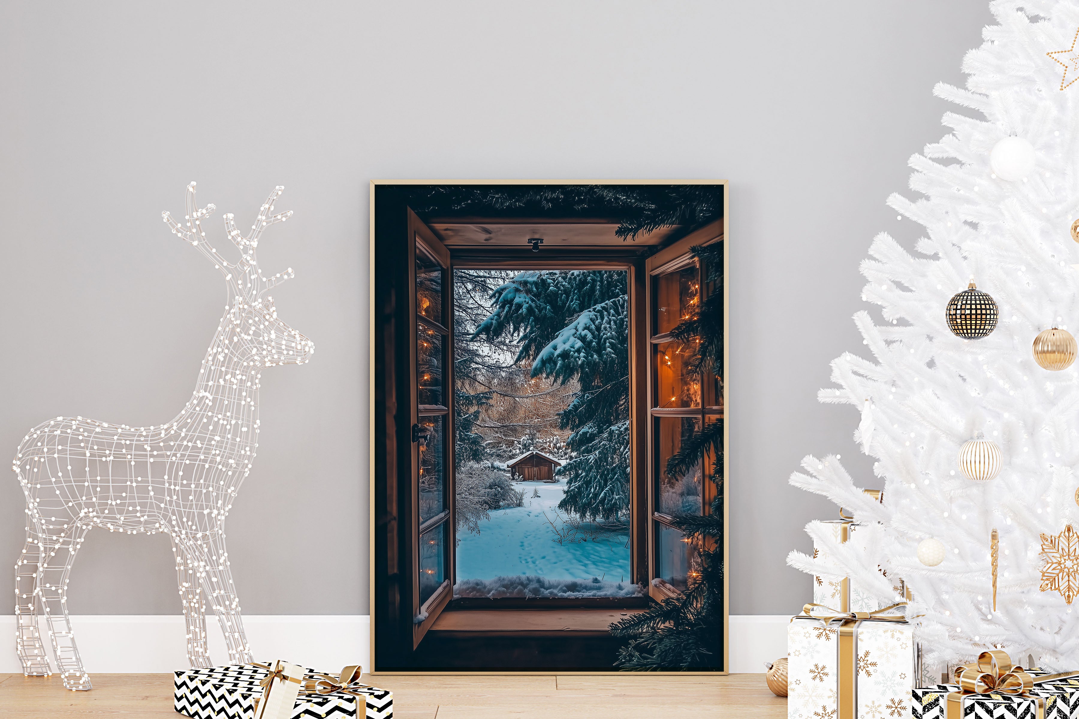 Open Window Christmas Scene Wall Print Poster Art Christmas Print