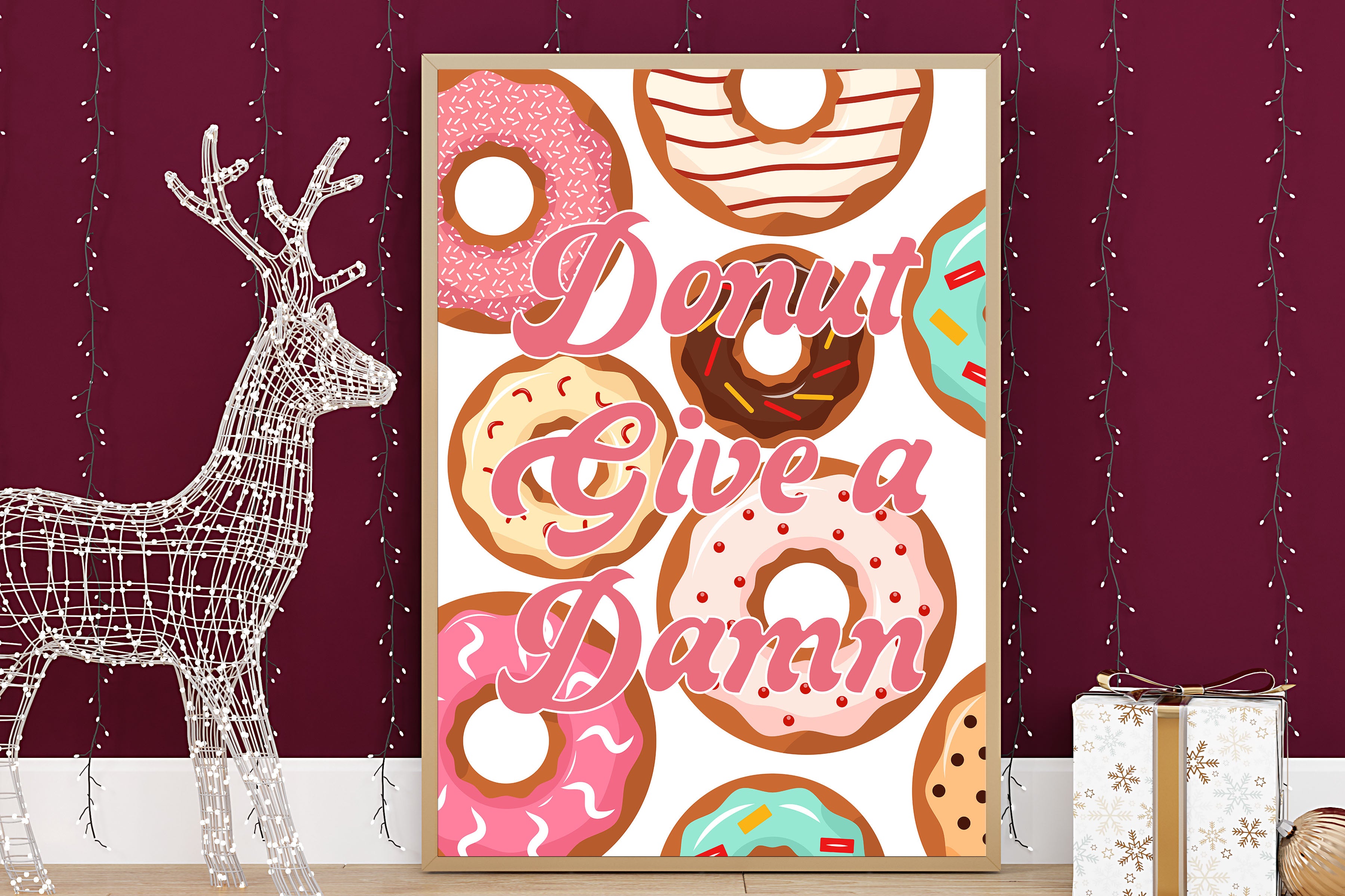 Donut Give A Damn Poster Home Decor Quote Sweet Treats Wall Prints