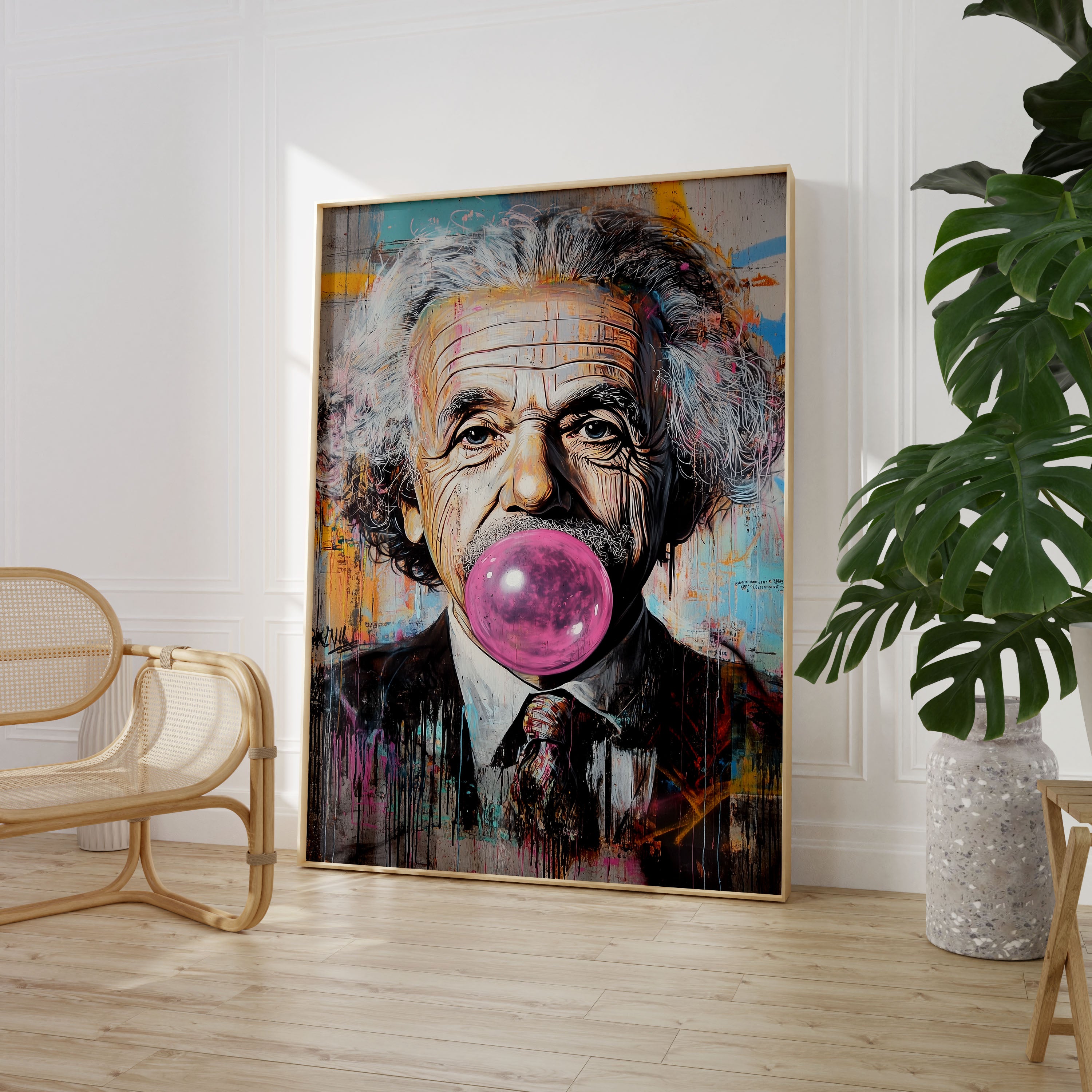 Pink Bubblegum Einstein Poster Home Decor Quote Wall Prints Albert Graffiti Style