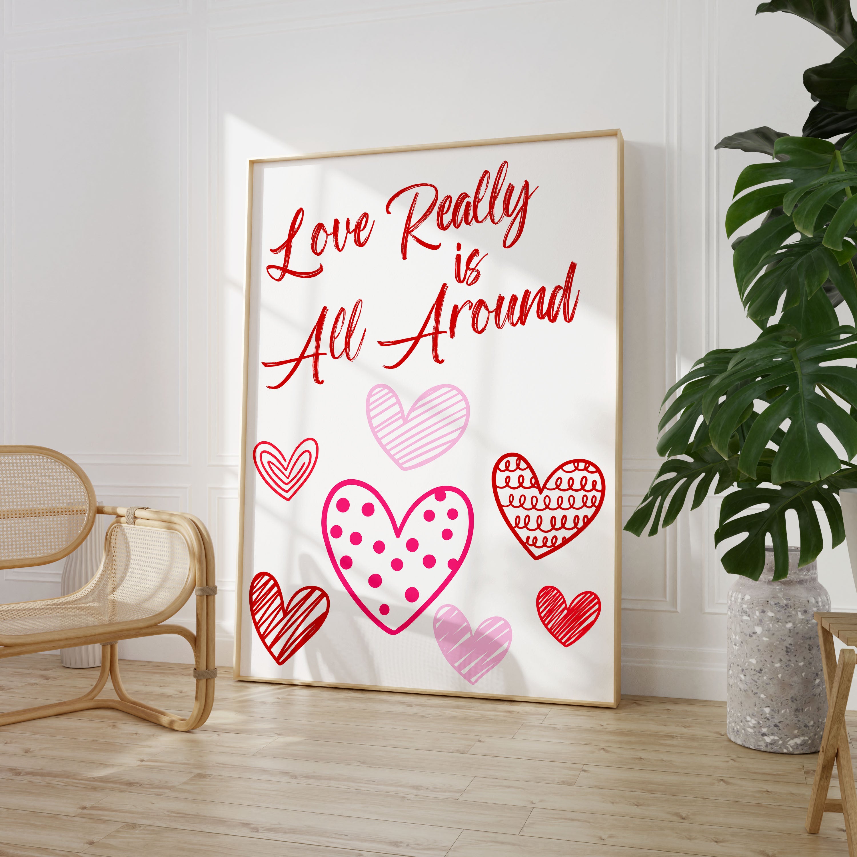 Love Really Is All Around Print Typography Quote Poster Wall Prints Home Decor Valentines Gift