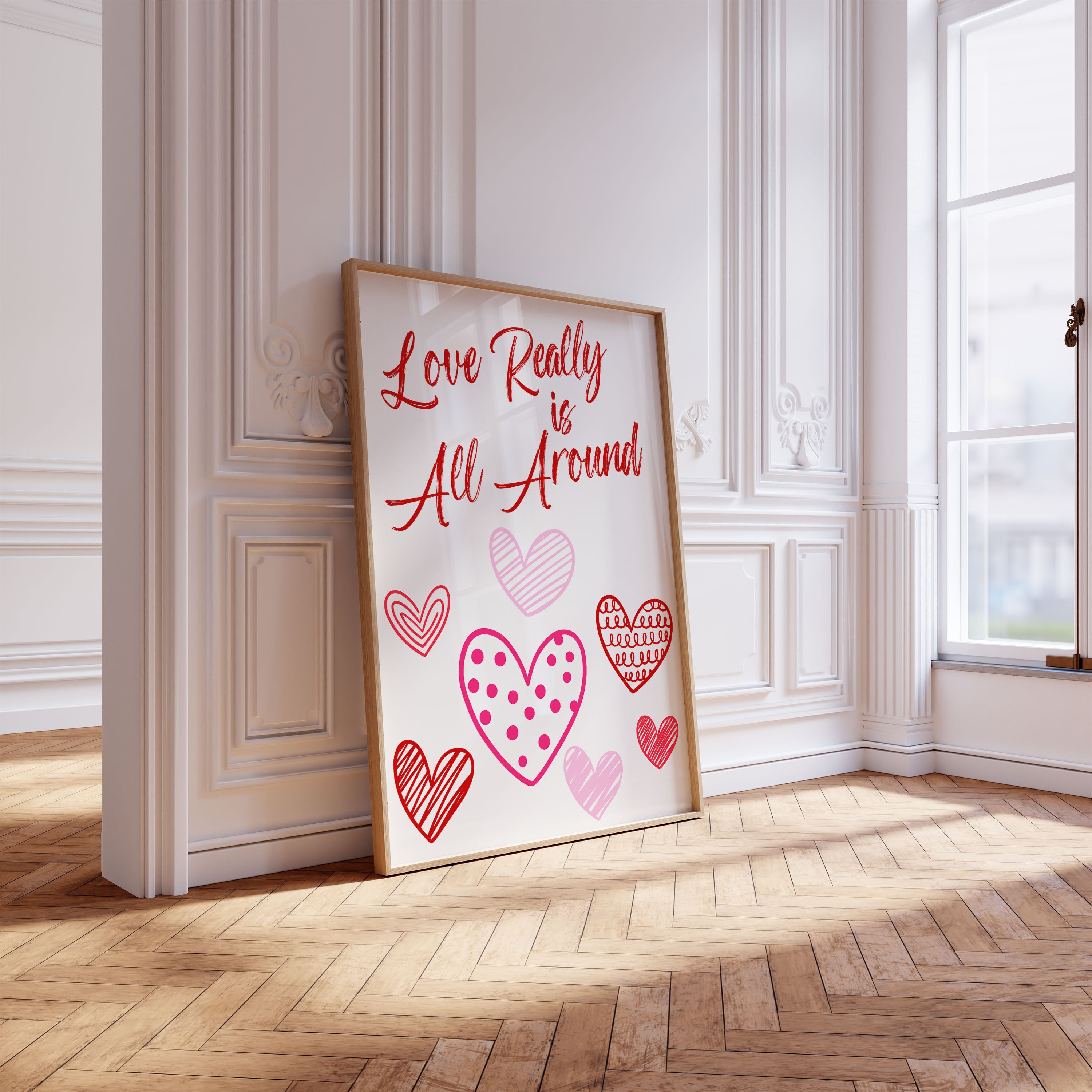 Love Really Is All Around Print Typography Quote Poster Wall Prints Home Decor Valentines Gift