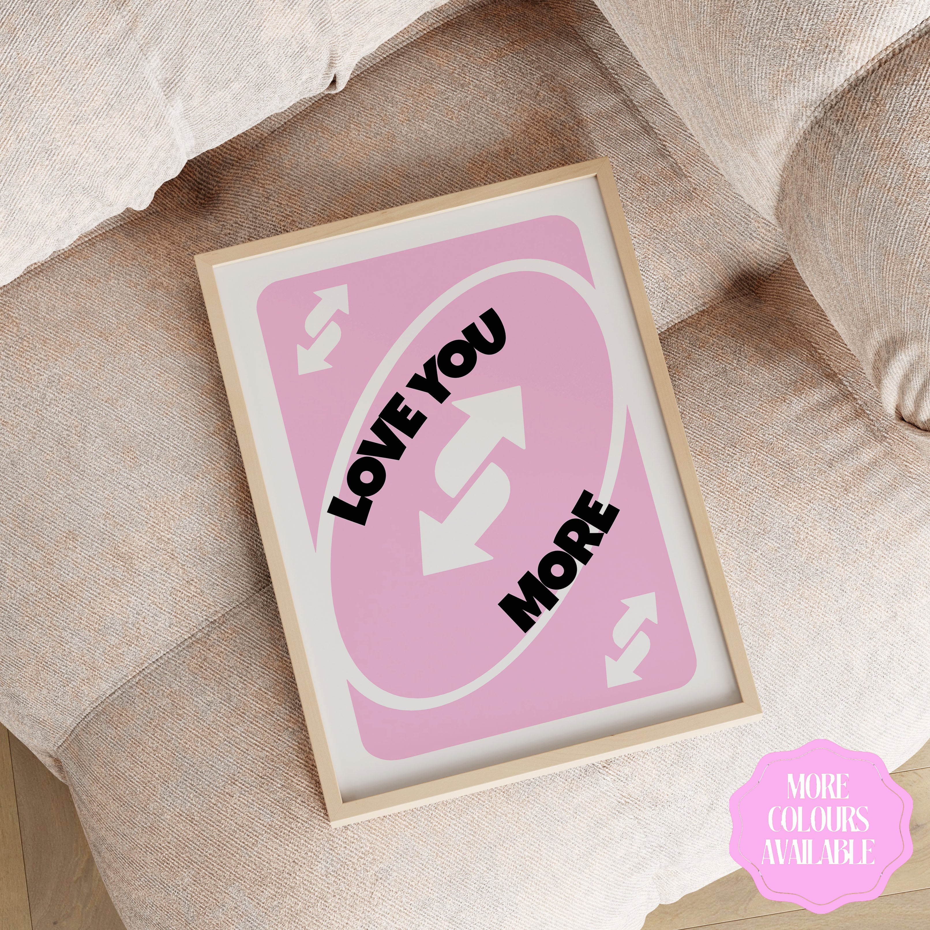 Love You More Uno Card Print Typography Poster Quote Wall Prints Home Decor Gift Valentines Gift Light Pink