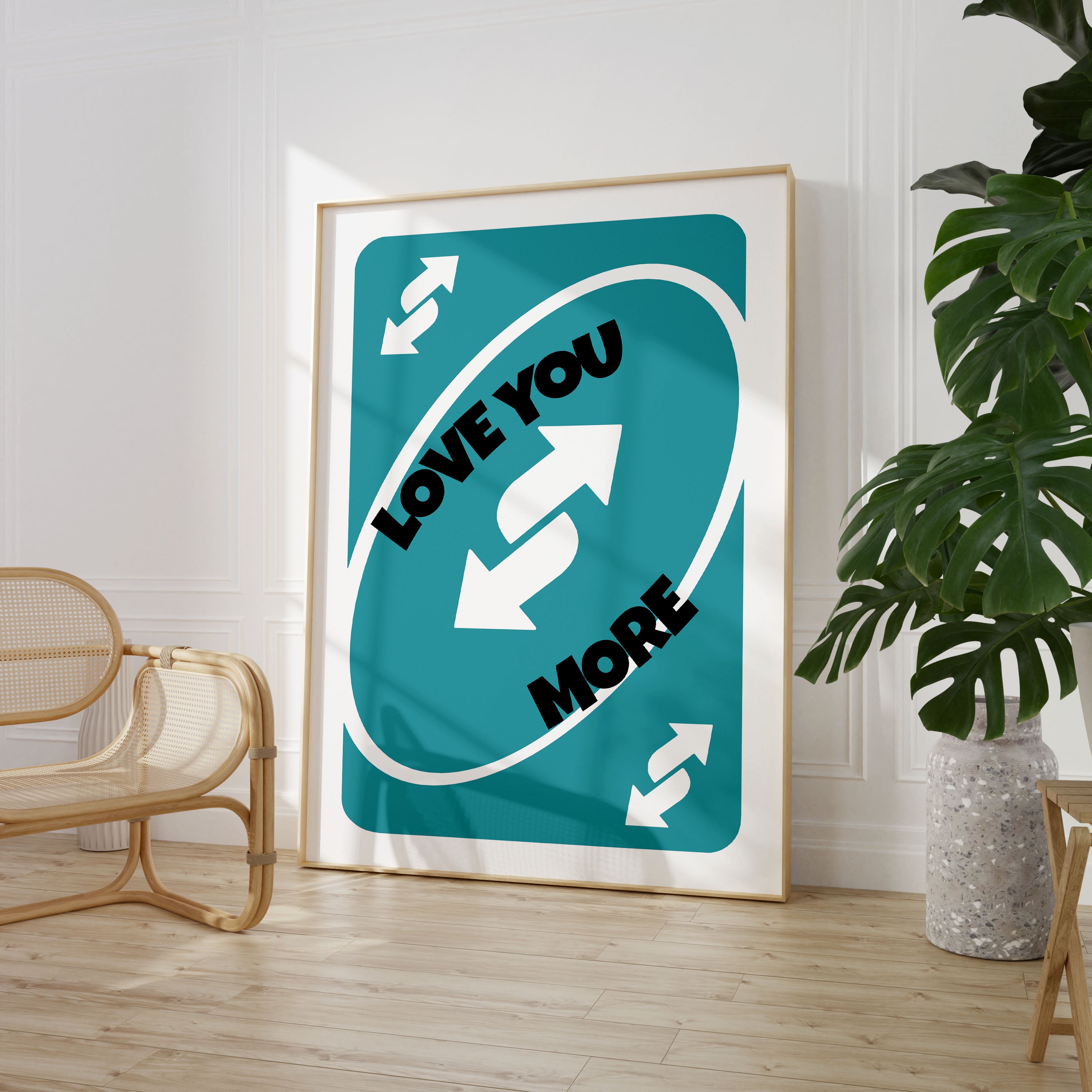 Love You More Uno Card Print Typography Poster Quote Wall Prints Home Decor Gift Valentines Gift Teal