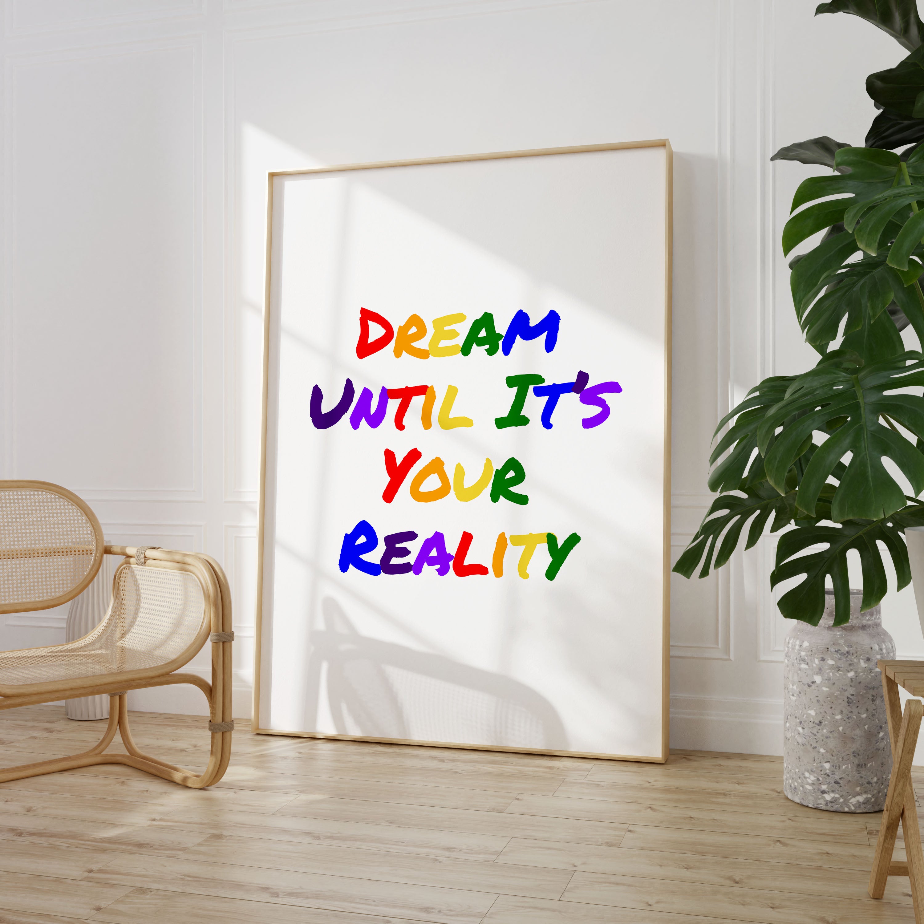 Dream Until It's Your Reality Print Typography Poster Quote Wall Prints Home Decor Rainbow