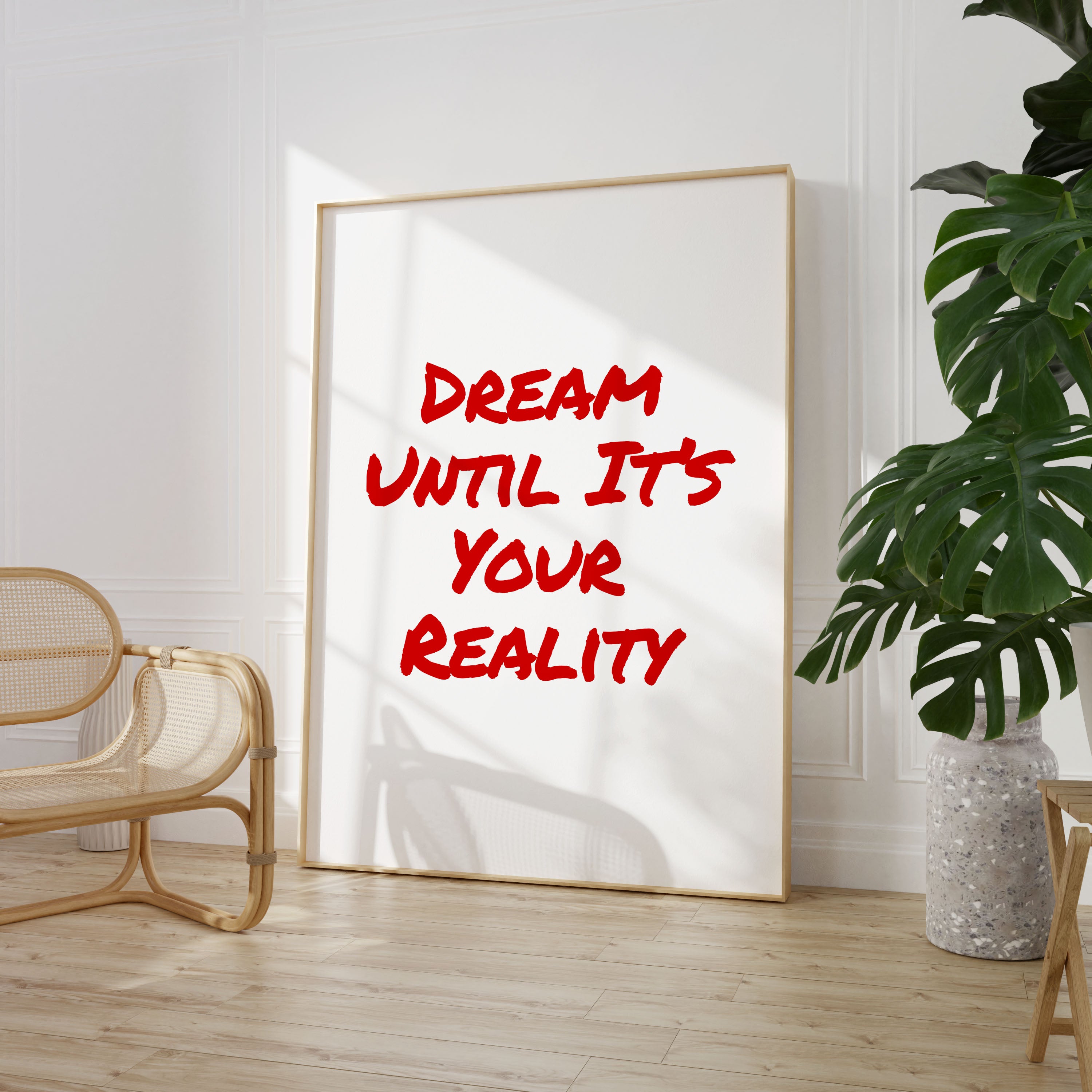 Dream Until It's Your Reality Print Typography Poster Quote Wall Prints Home Decor Red