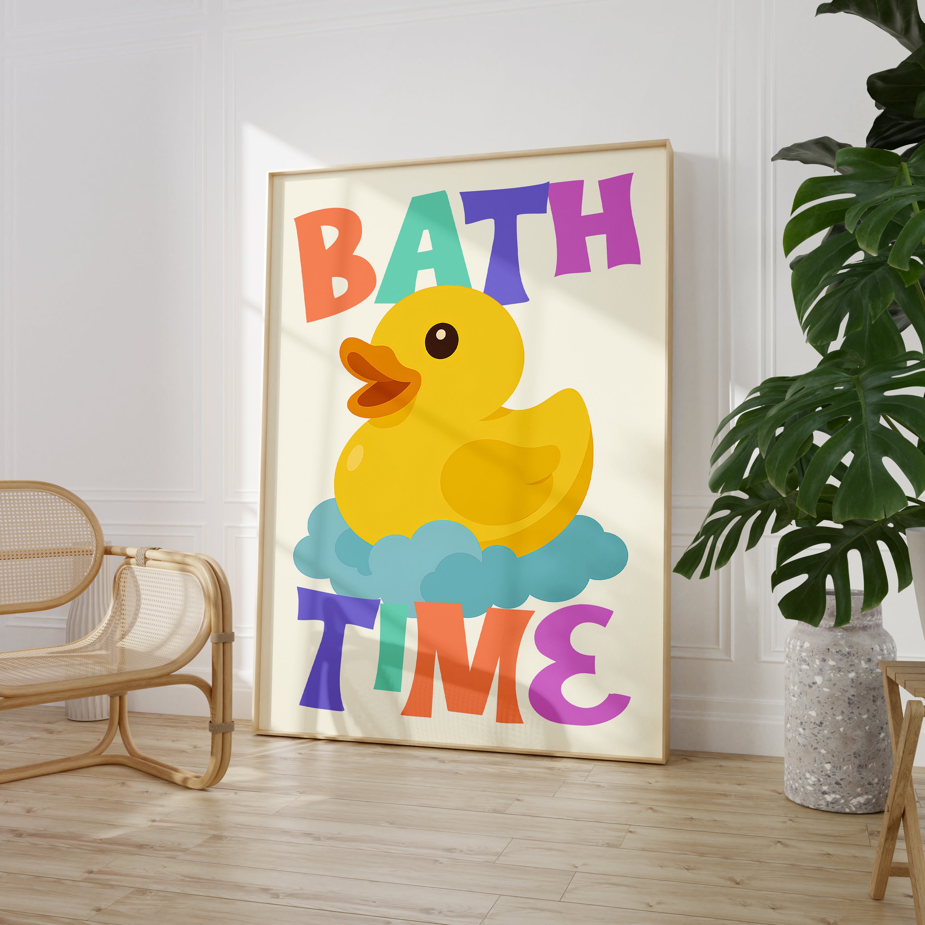 Bath Time Duck Print – Colorful Kids Bathroom Wall Art
