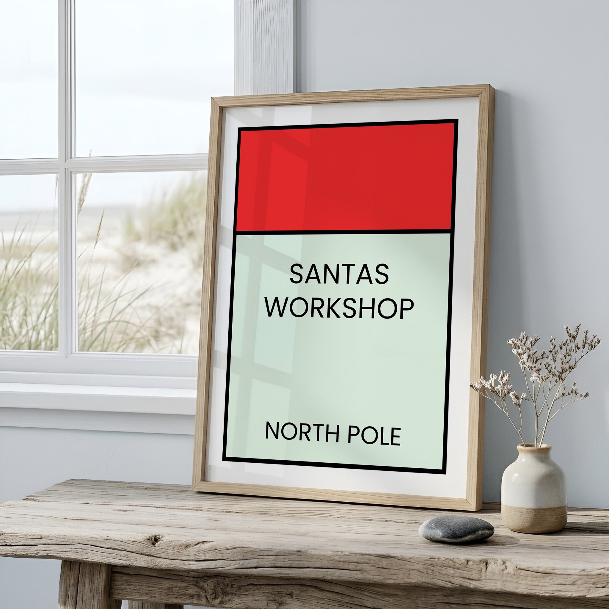 Santa's Workshop North Pole Christmas Wall Art Print – Retro Board Game Holiday Decor