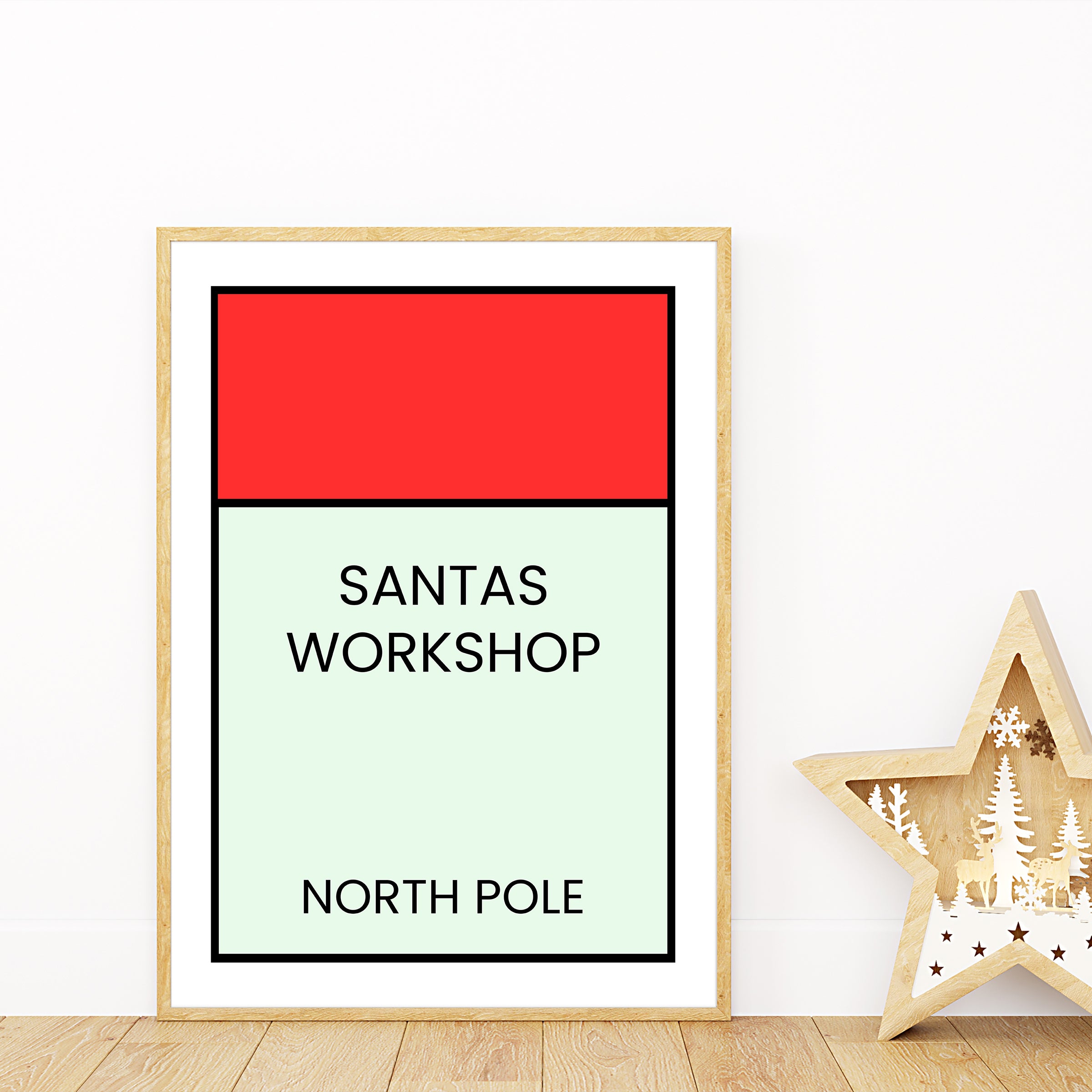 Santa's Workshop North Pole Christmas Wall Art Print – Retro Board Game Holiday Decor