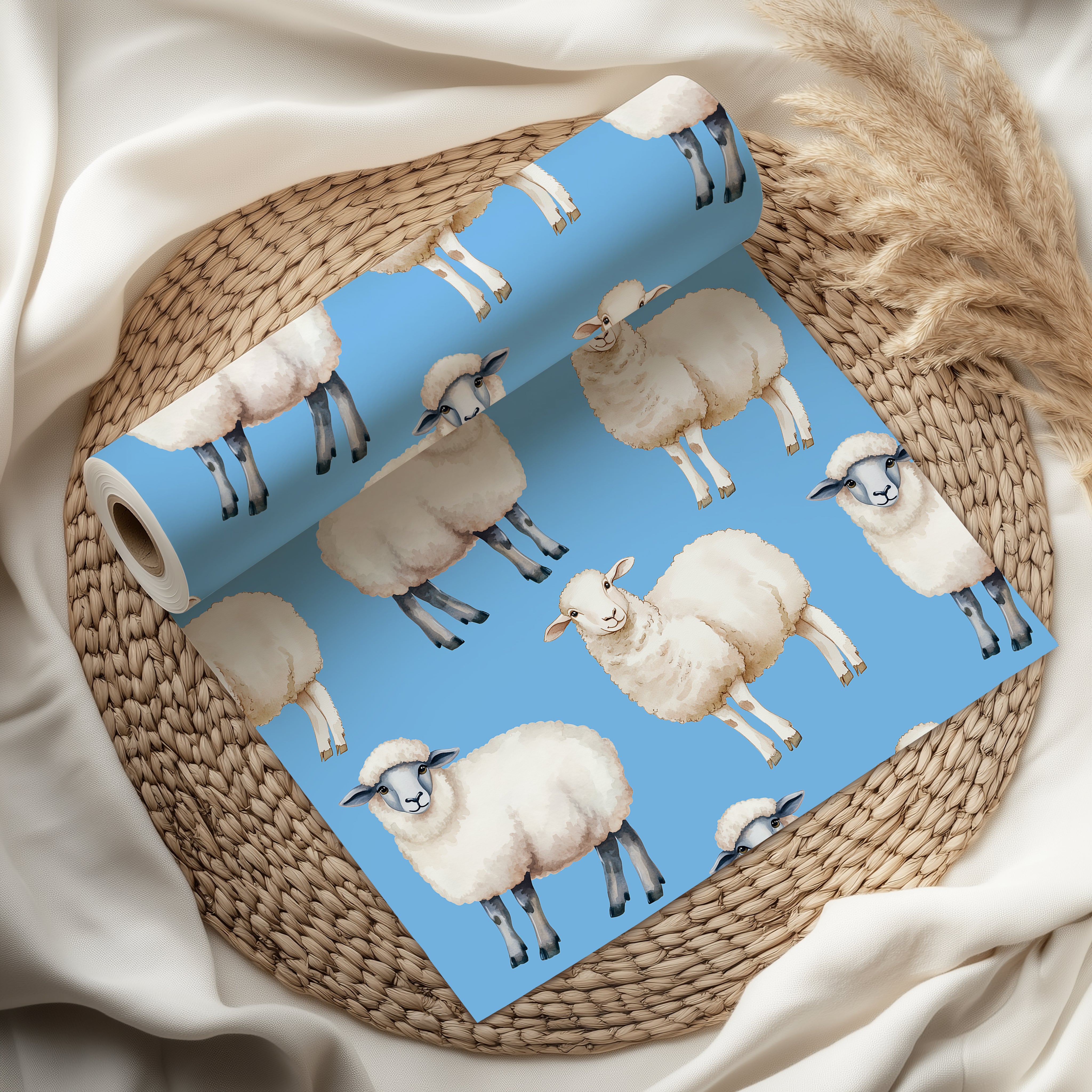 Watercolour Sheep Wrapping Paper Sheet – Adorable Farm Animal Gift Wrap for a Nursery