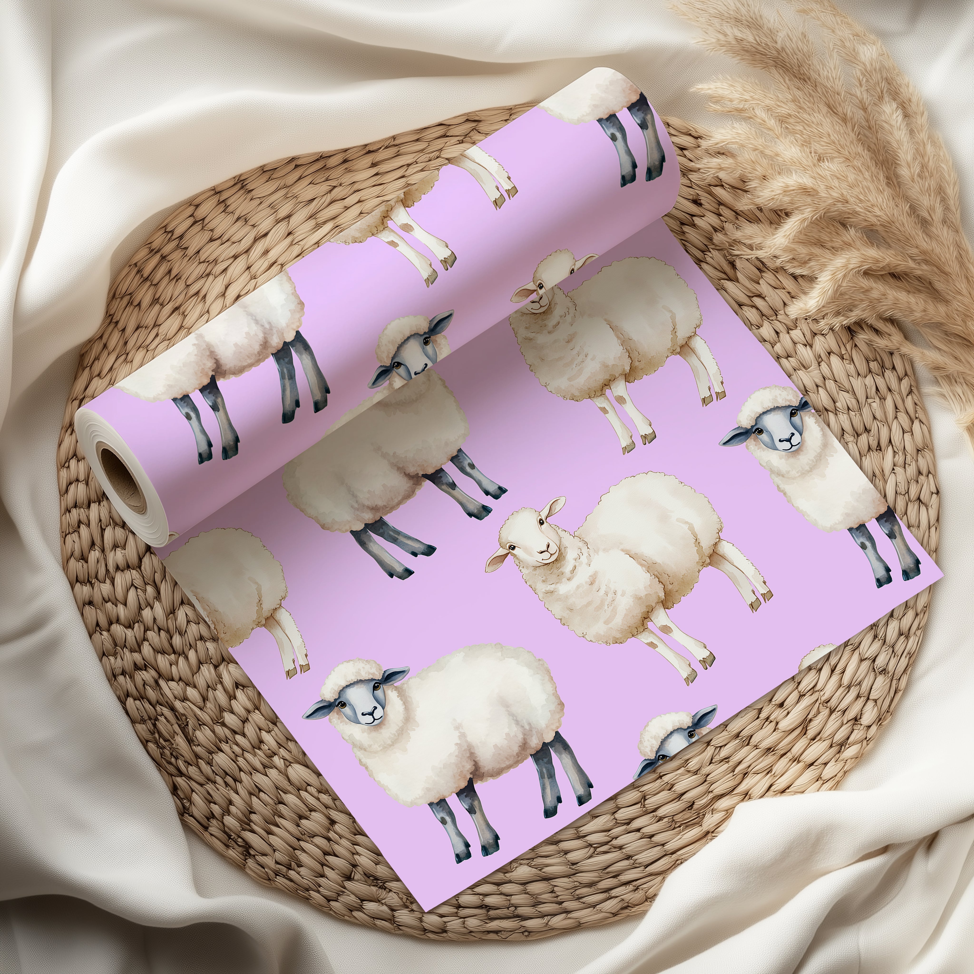 Watercolour Sheep Wrapping Paper Sheet – Adorable Farm Animal Gift Wrap for a Nursery