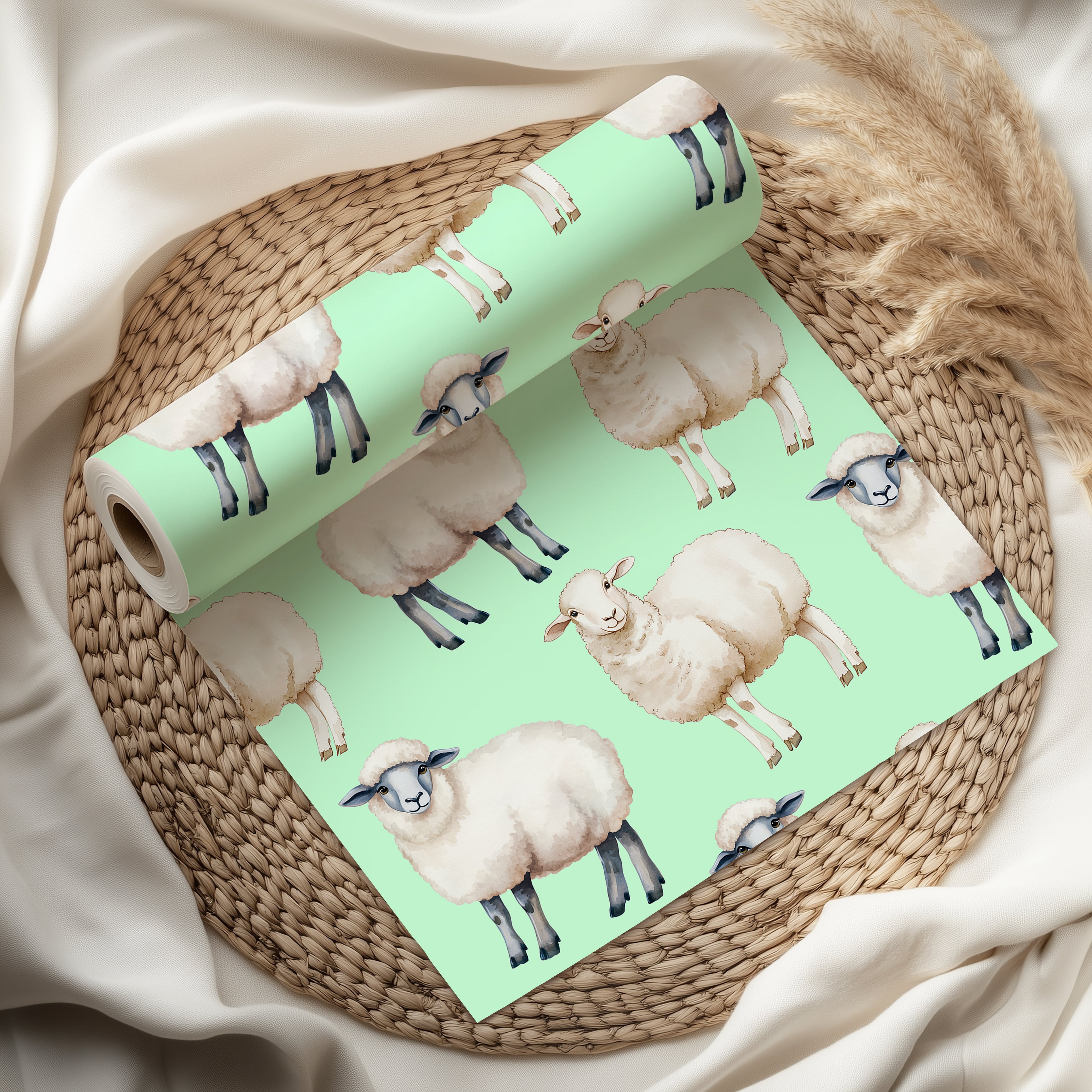 Watercolour Sheep Wrapping Paper Sheet – Adorable Farm Animal Gift Wrap for a Nursery