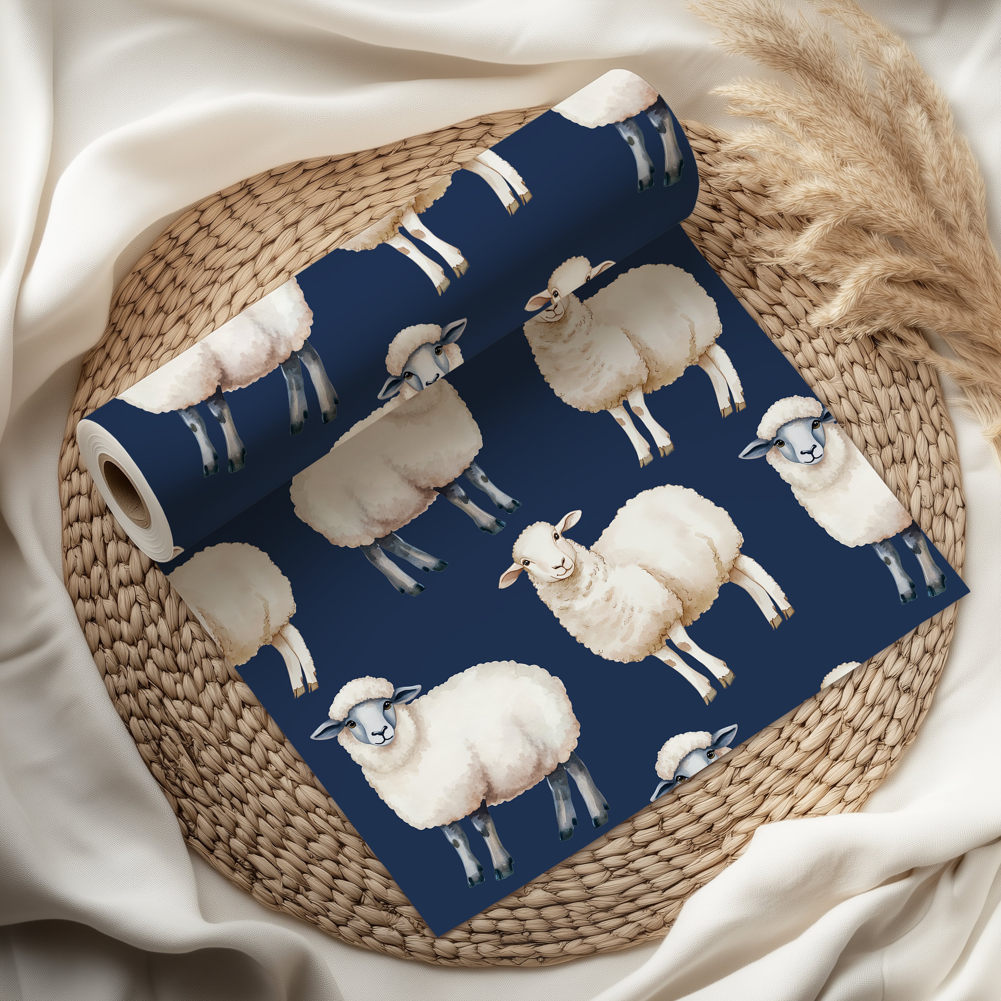 Watercolour Sheep Wrapping Paper Sheet – Adorable Farm Animal Gift Wrap for a Nursery