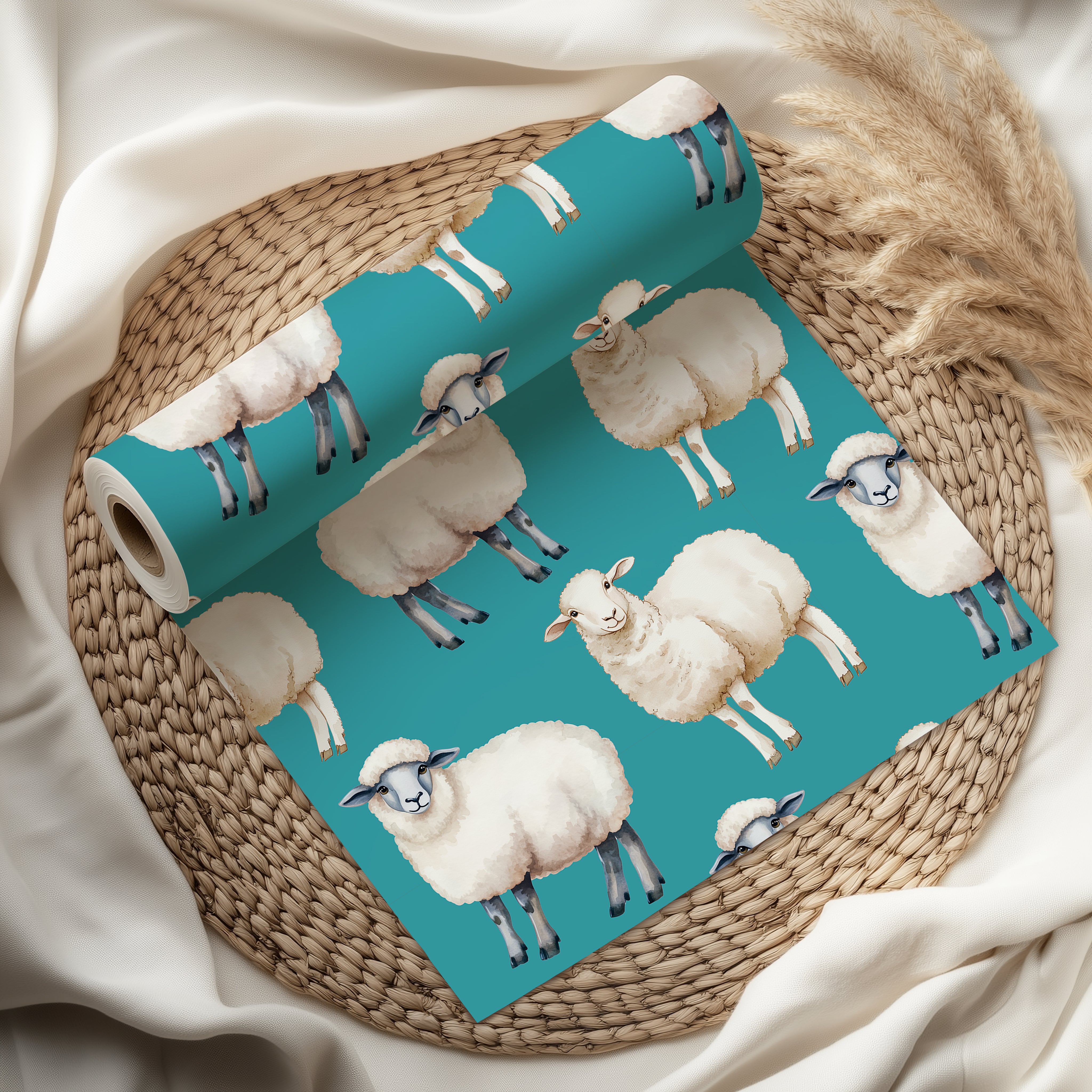 Watercolour Sheep Wrapping Paper Sheet – Adorable Farm Animal Gift Wrap for a Nursery
