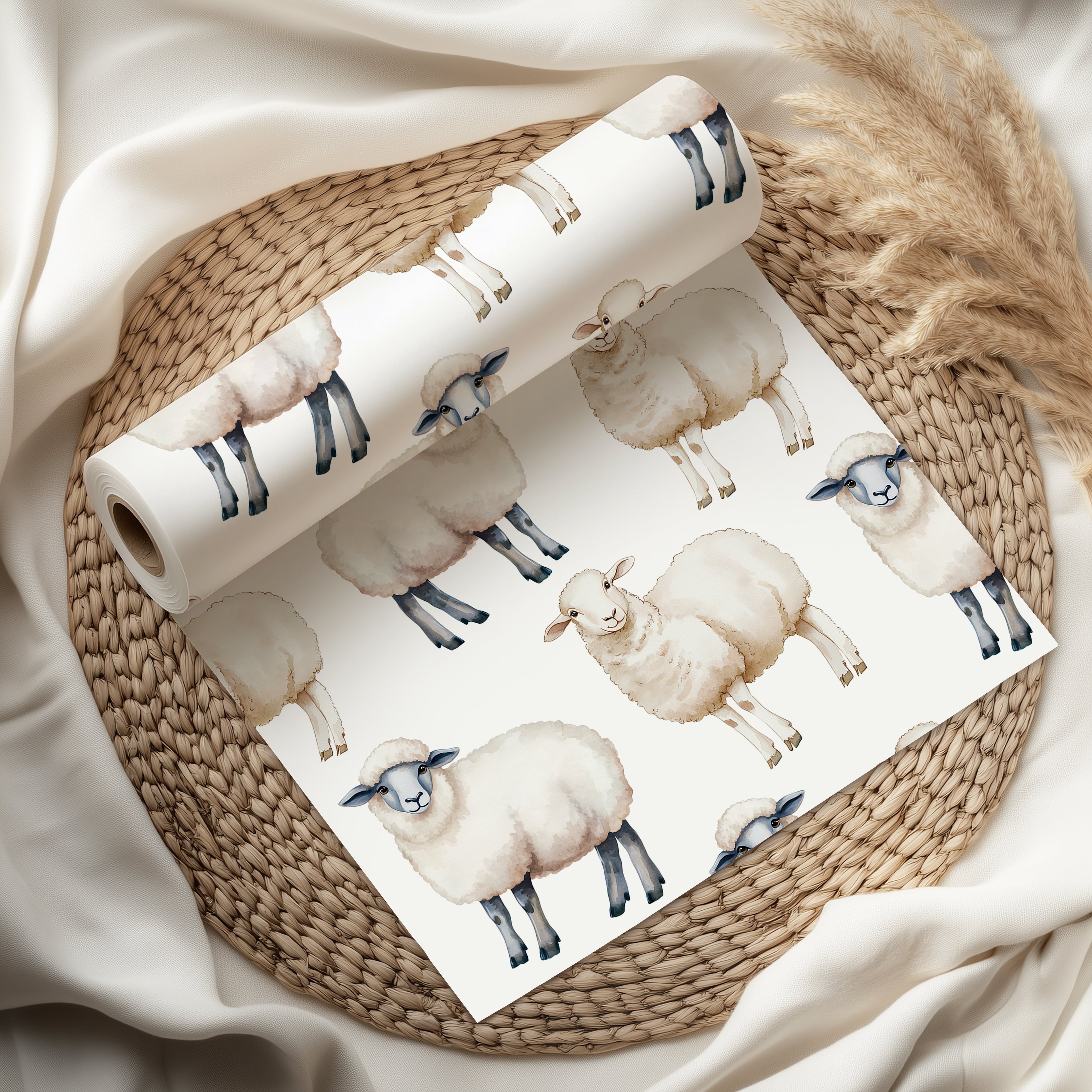Watercolour Sheep Wrapping Paper Sheet – Adorable Farm Animal Gift Wrap for a Nursery