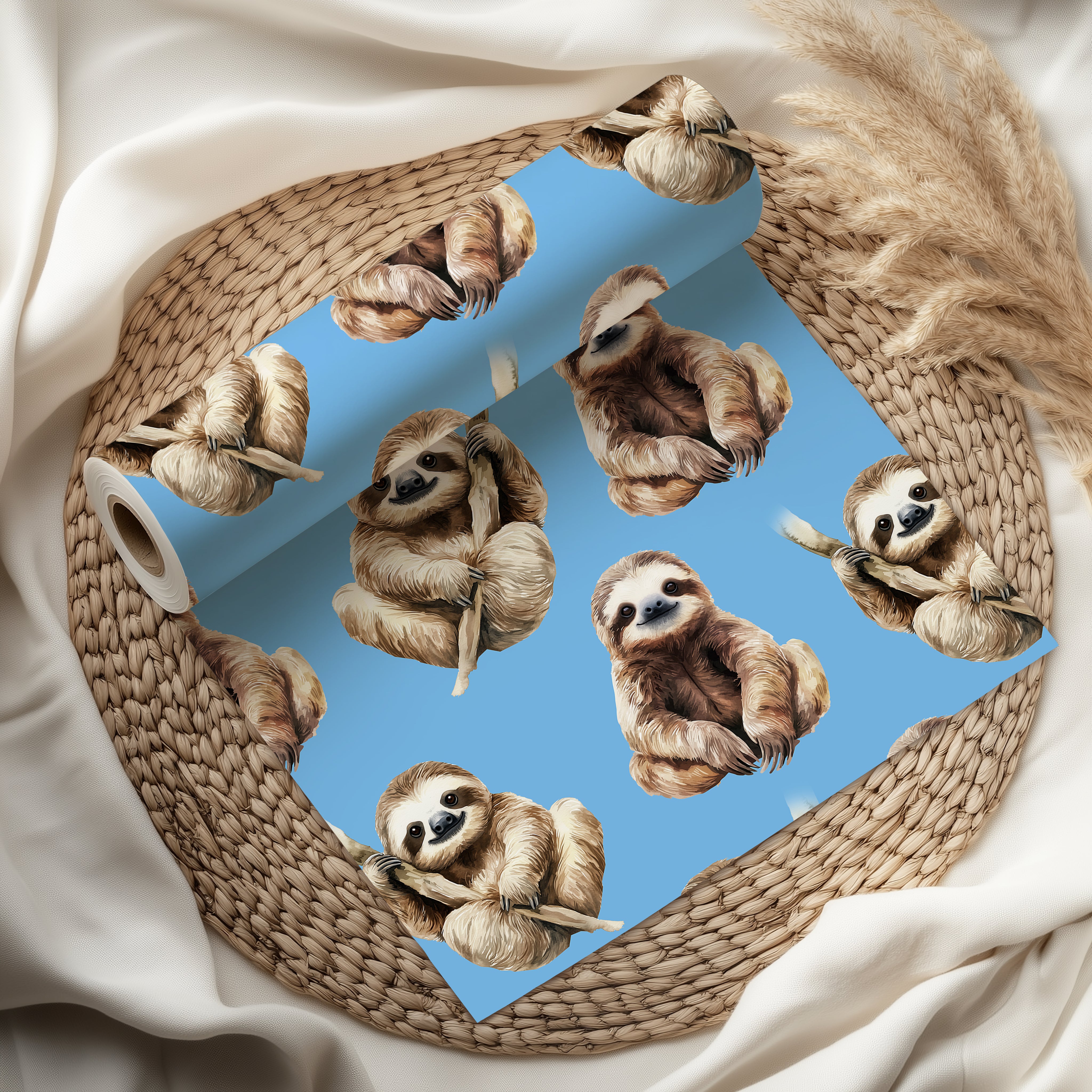 Cute Sloth Wrapping Paper Sheet – Adorable Watercolour Gift Wrap for Birthdays or Animal Lovers