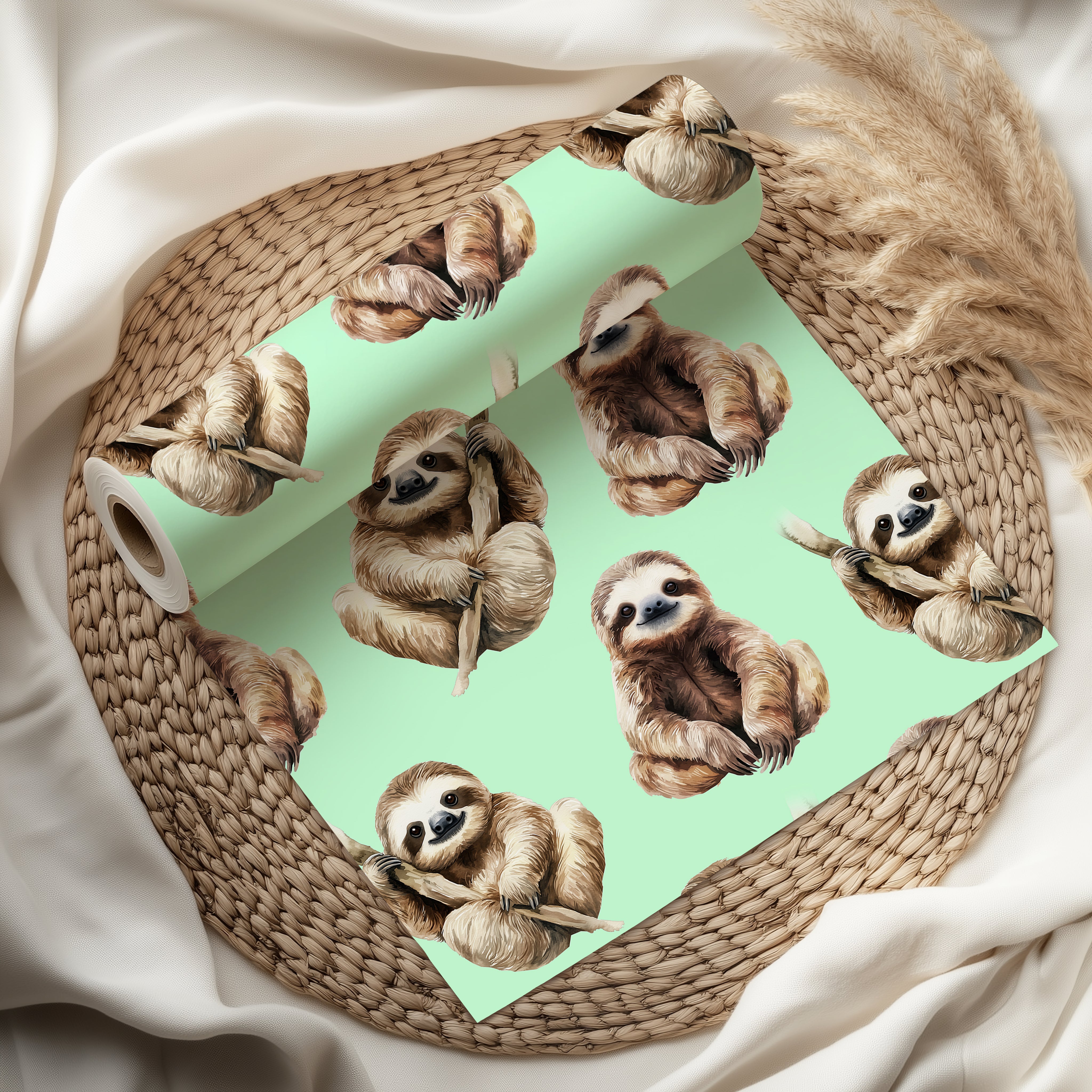 Cute Sloth Wrapping Paper Sheet – Adorable Watercolour Gift Wrap for Birthdays or Animal Lovers