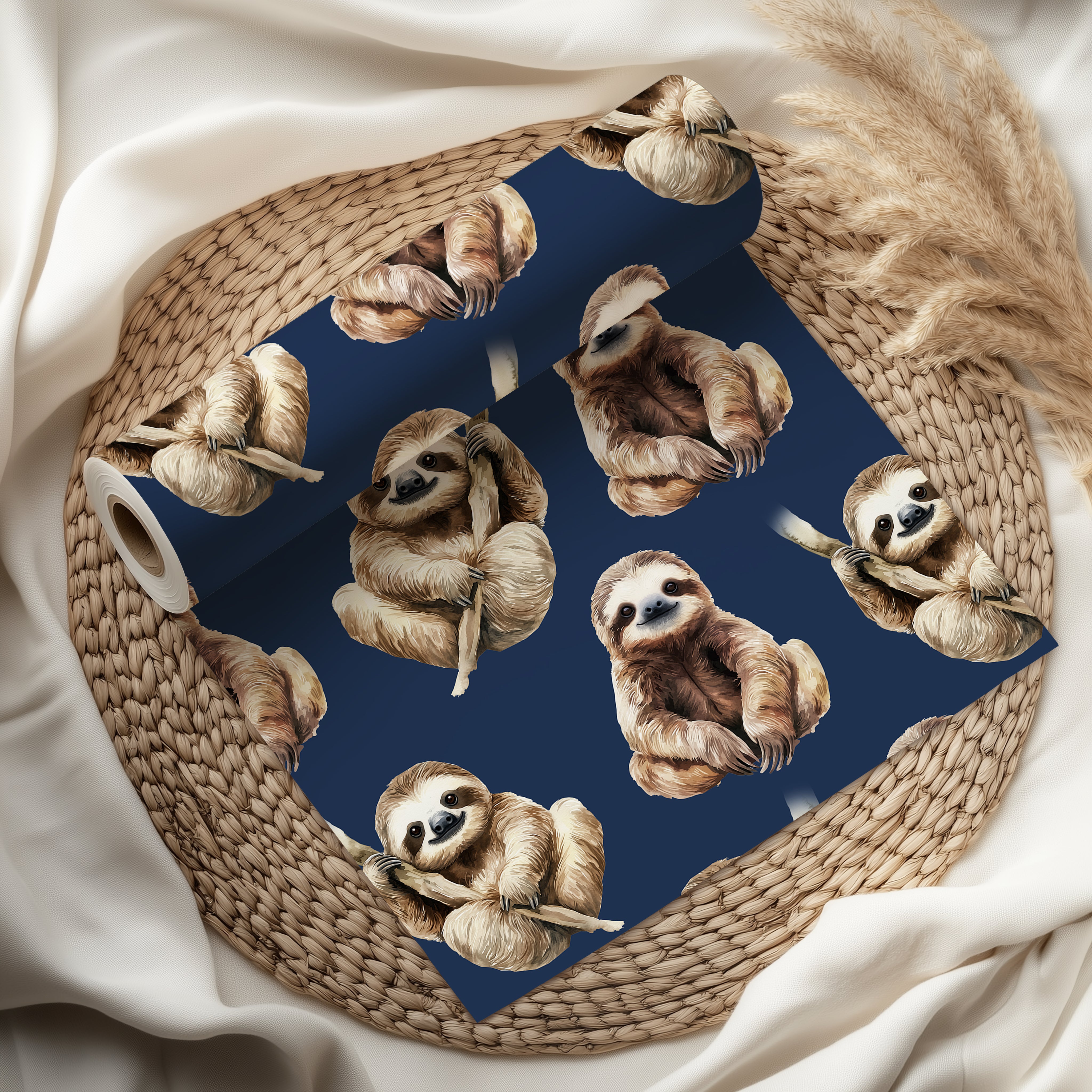 Cute Sloth Wrapping Paper Sheet – Adorable Watercolour Gift Wrap for Birthdays or Animal Lovers