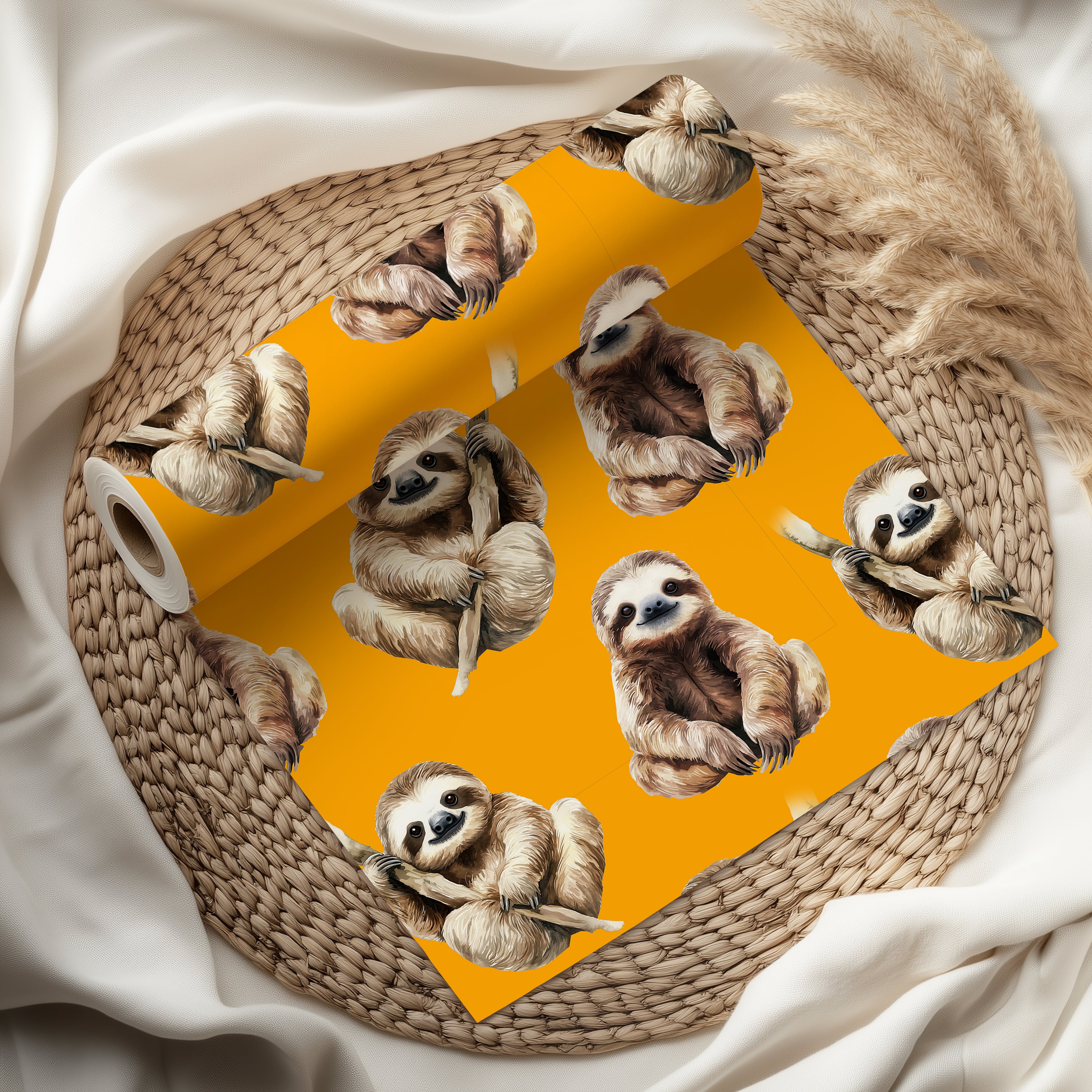 Cute Sloth Wrapping Paper Sheet – Adorable Watercolour Gift Wrap for Birthdays or Animal Lovers