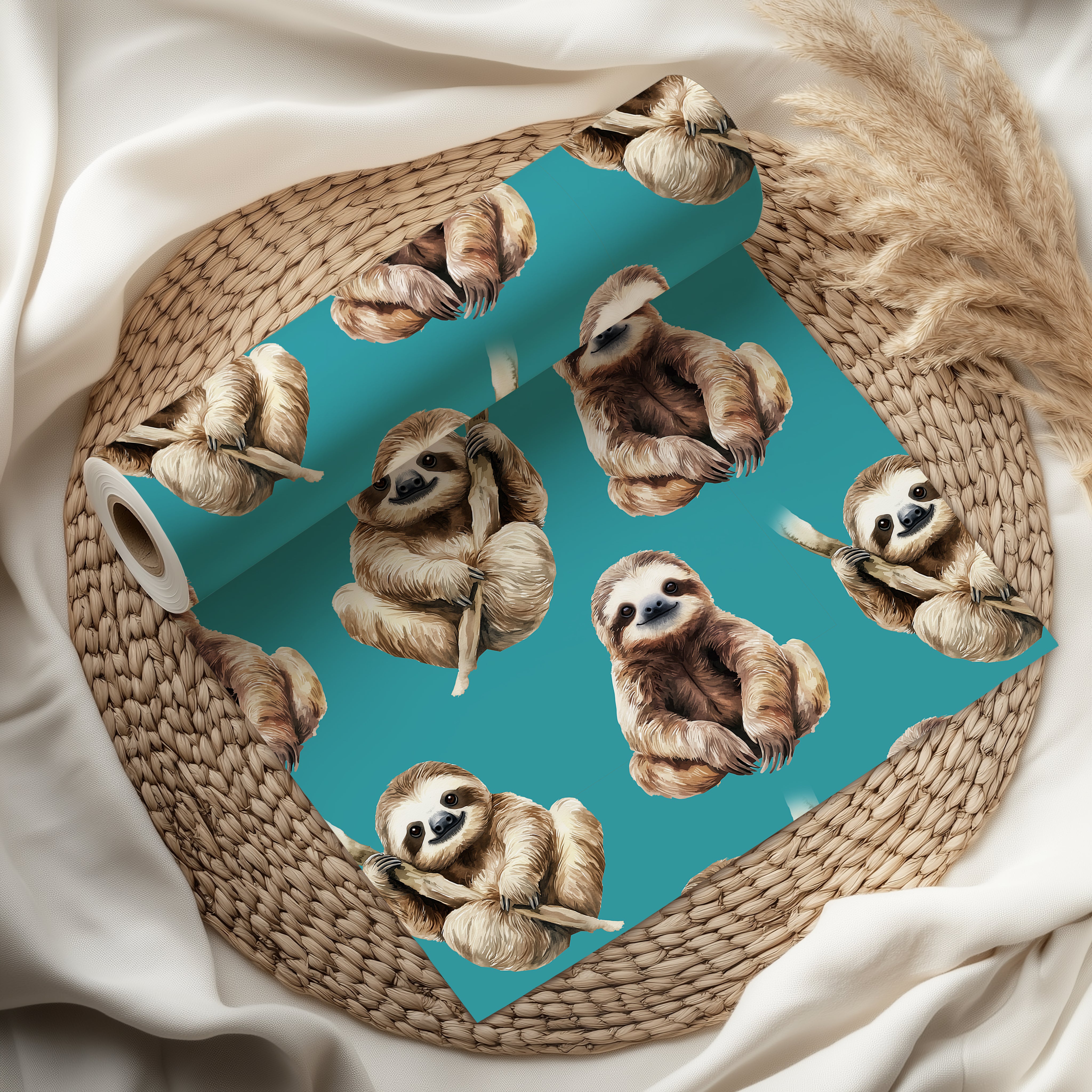 Cute Sloth Wrapping Paper Sheet – Adorable Watercolour Gift Wrap for Birthdays or Animal Lovers