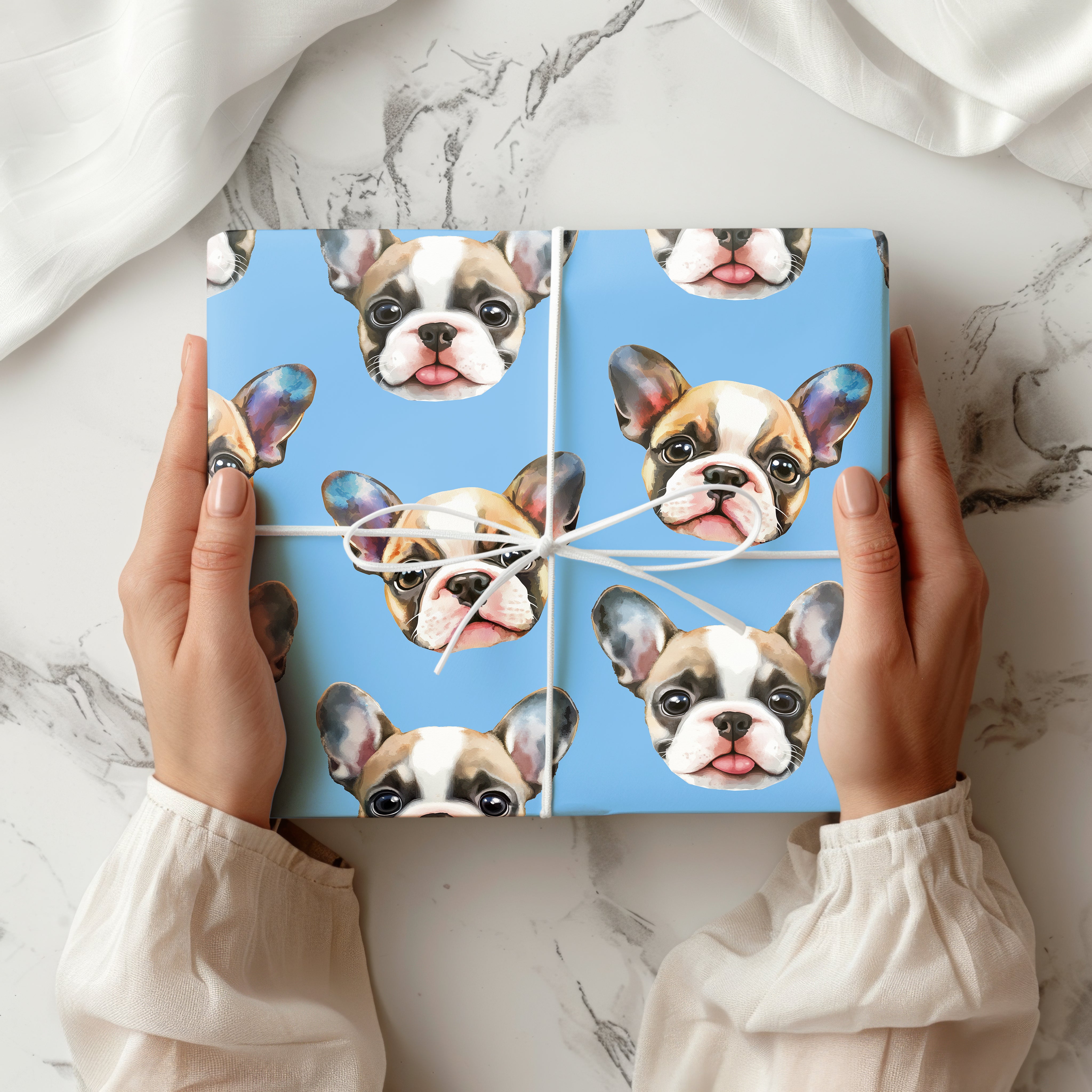 Watercolour French Bulldog Wrapping Paper Sheet – Cute Frenchie Dog Gift Wrap for Pet Lovers or Birthdays