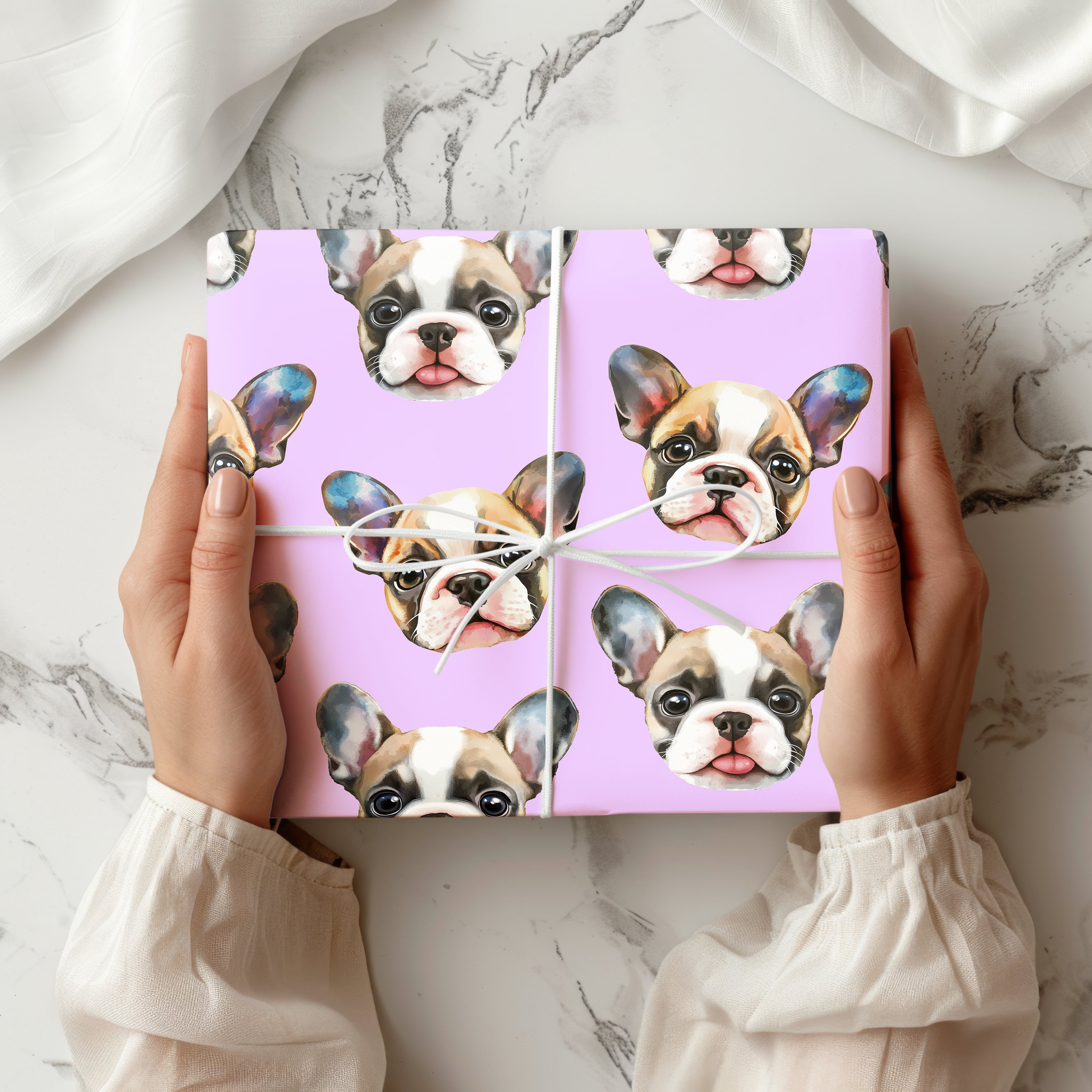 Watercolour French Bulldog Wrapping Paper Sheet – Cute Frenchie Dog Gift Wrap for Pet Lovers or Birthdays