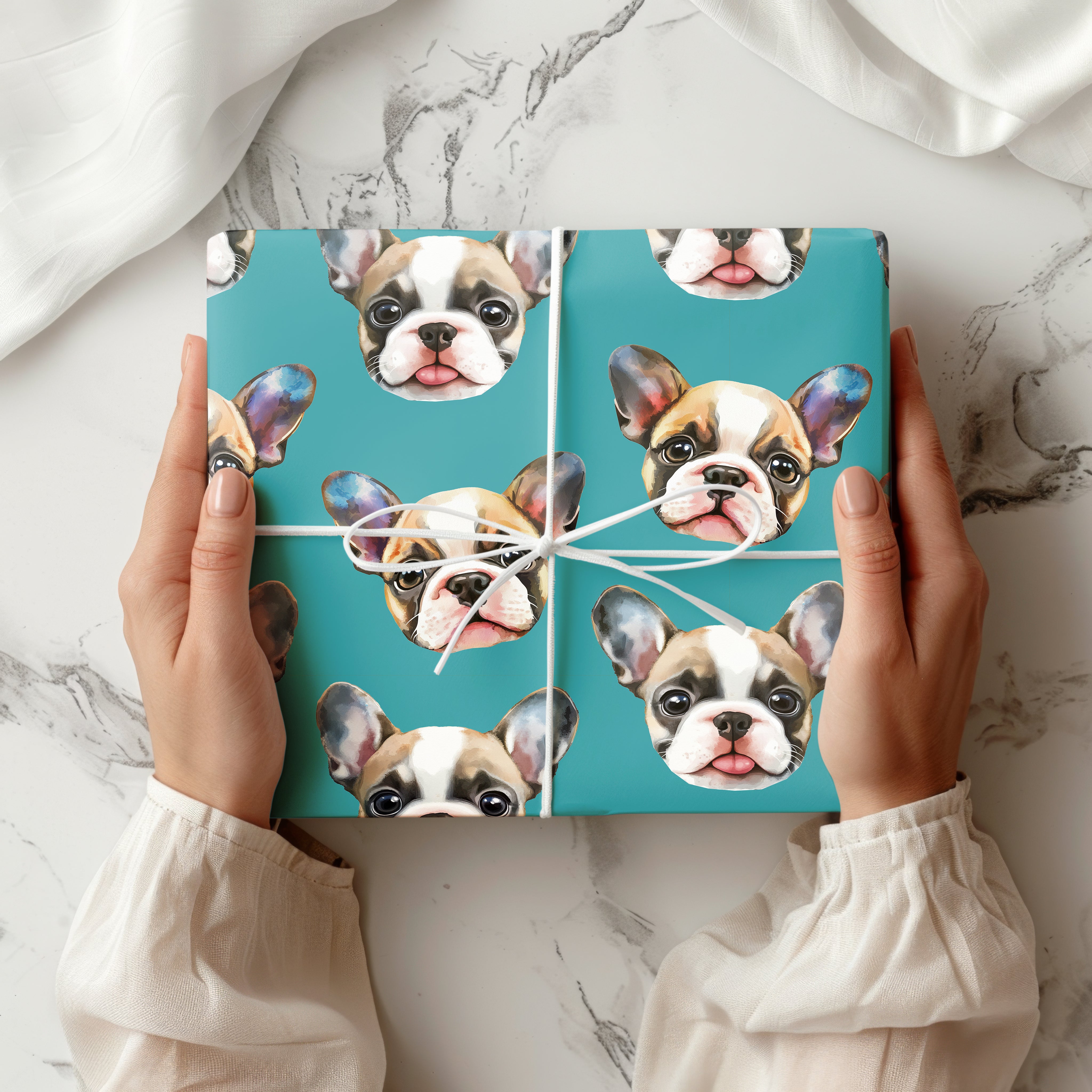 Watercolour French Bulldog Wrapping Paper Sheet – Cute Frenchie Dog Gift Wrap for Pet Lovers or Birthdays