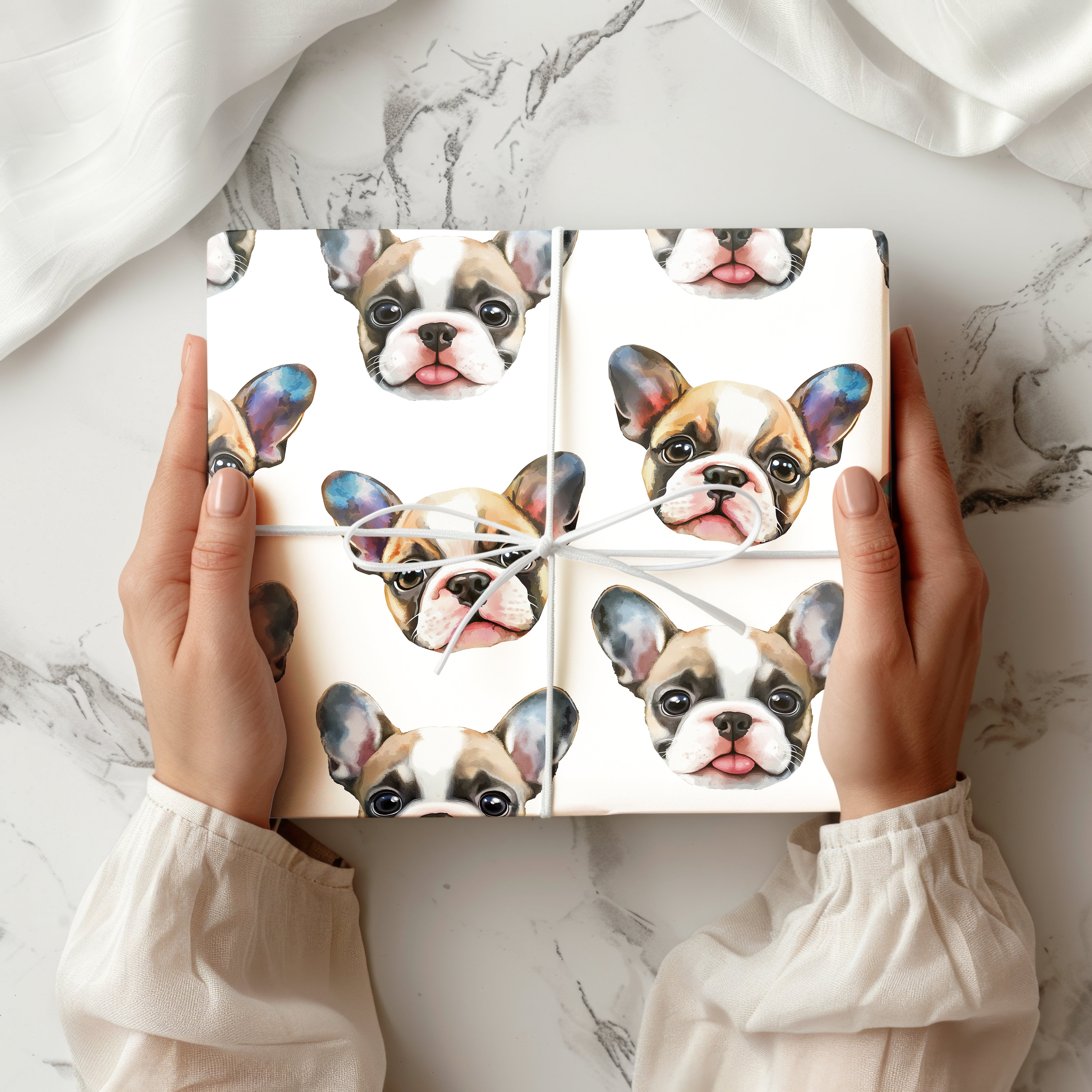 Watercolour French Bulldog Wrapping Paper Sheet – Cute Frenchie Dog Gift Wrap for Pet Lovers or Birthdays