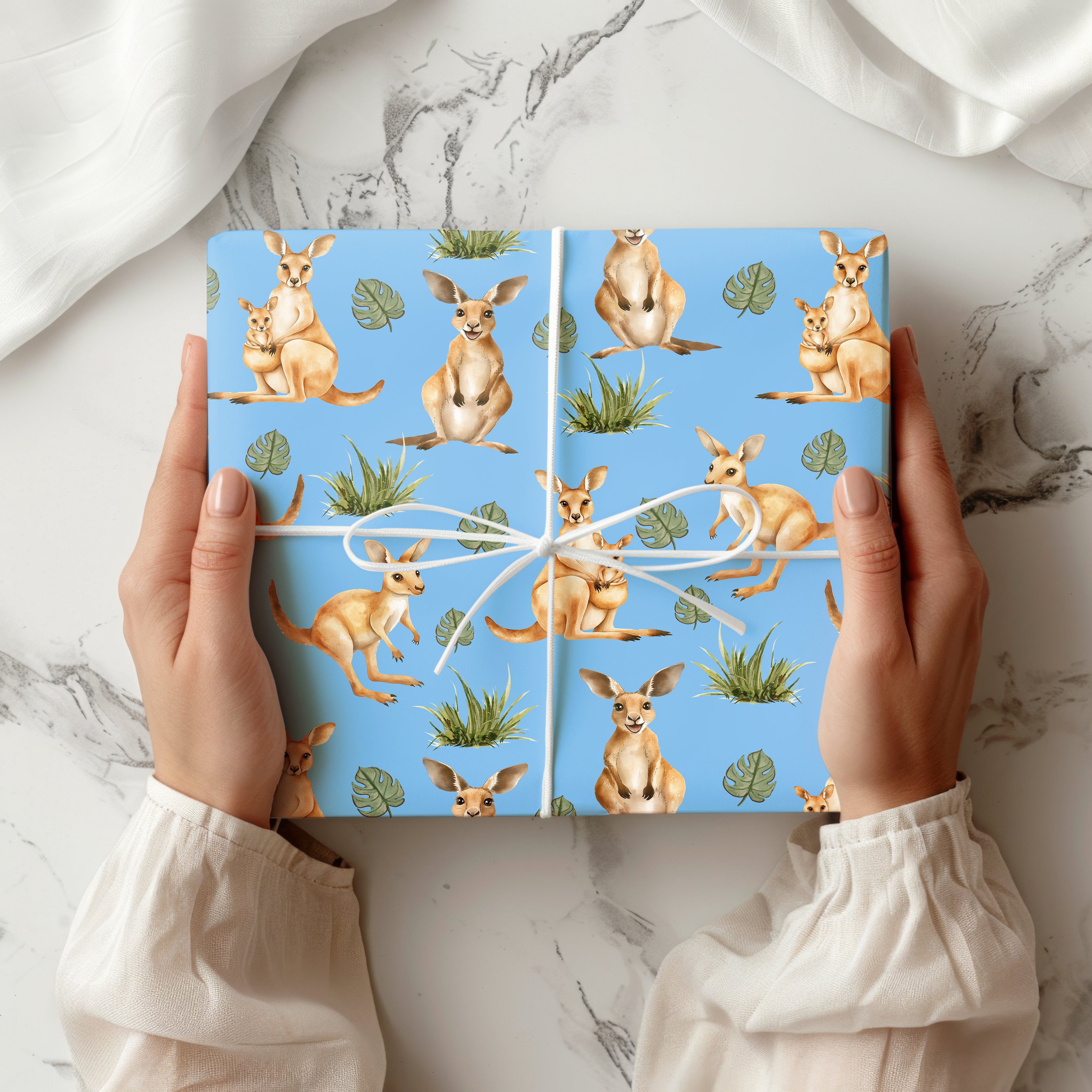 Watercolour Kangaroo Wrapping Paper Sheet – Australian Wildlife Gift Wrap with Joey for Animal Lovers