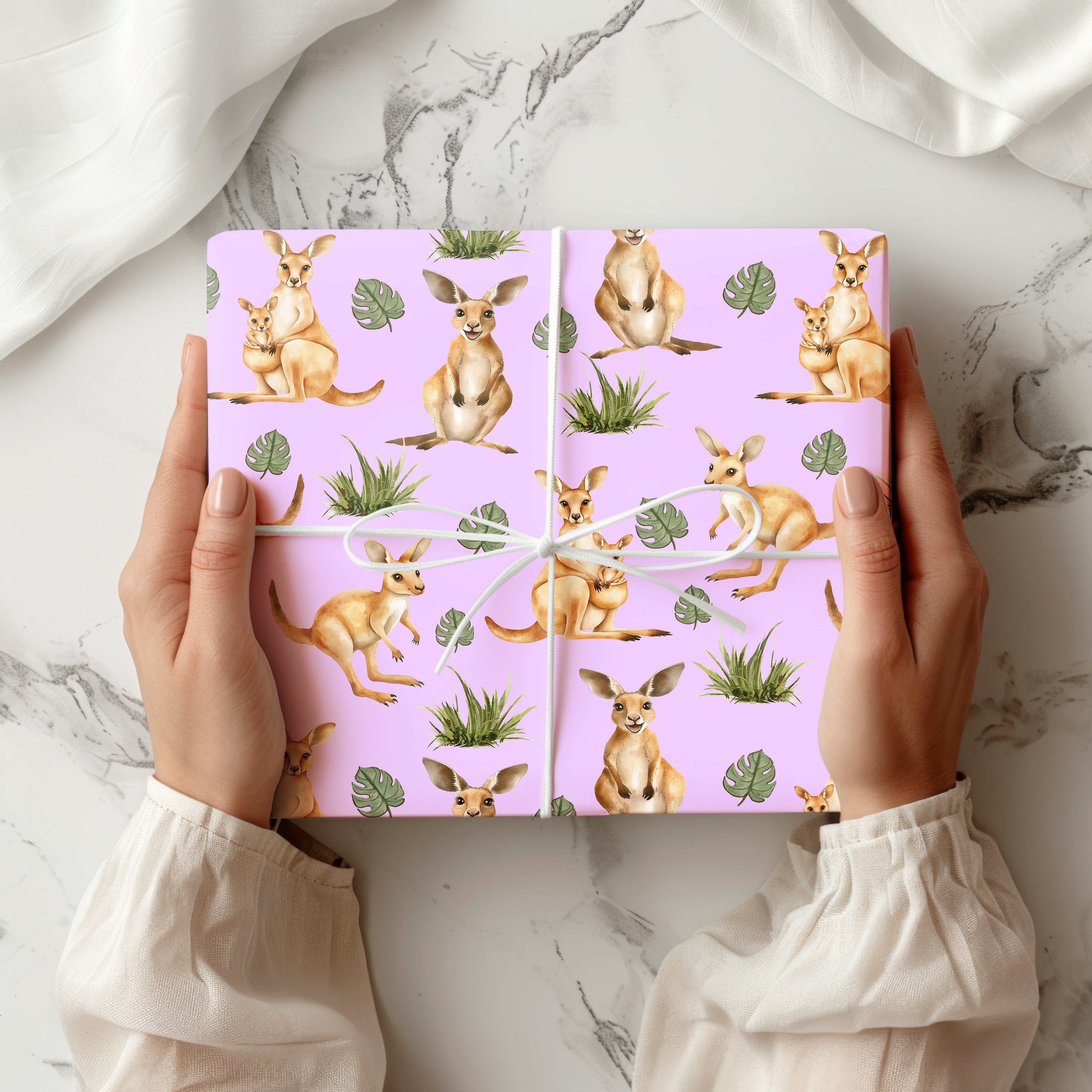 Watercolour Kangaroo Wrapping Paper Sheet – Australian Wildlife Gift Wrap with Joey for Animal Lovers