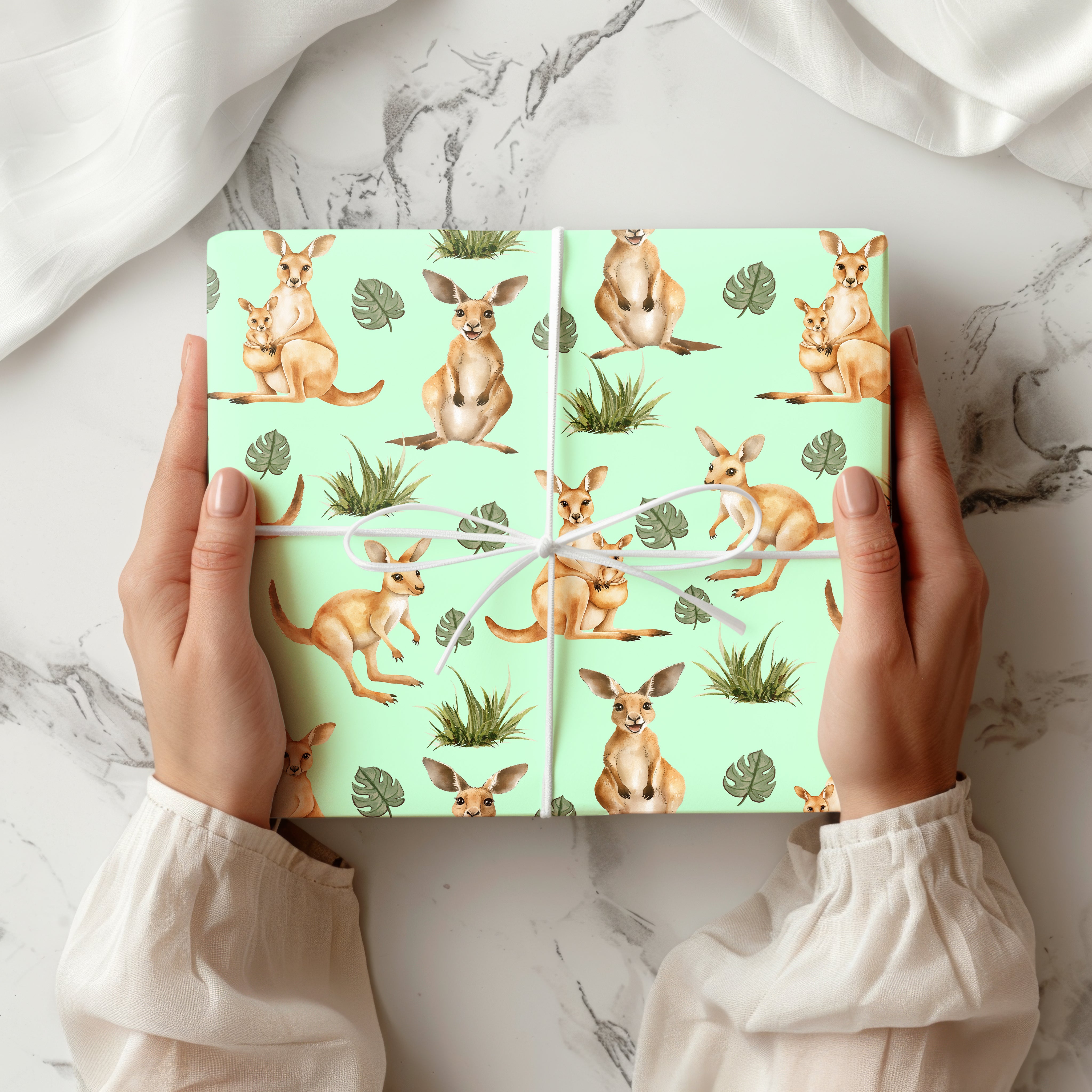 Watercolour Kangaroo Wrapping Paper Sheet – Australian Wildlife Gift Wrap with Joey for Animal Lovers
