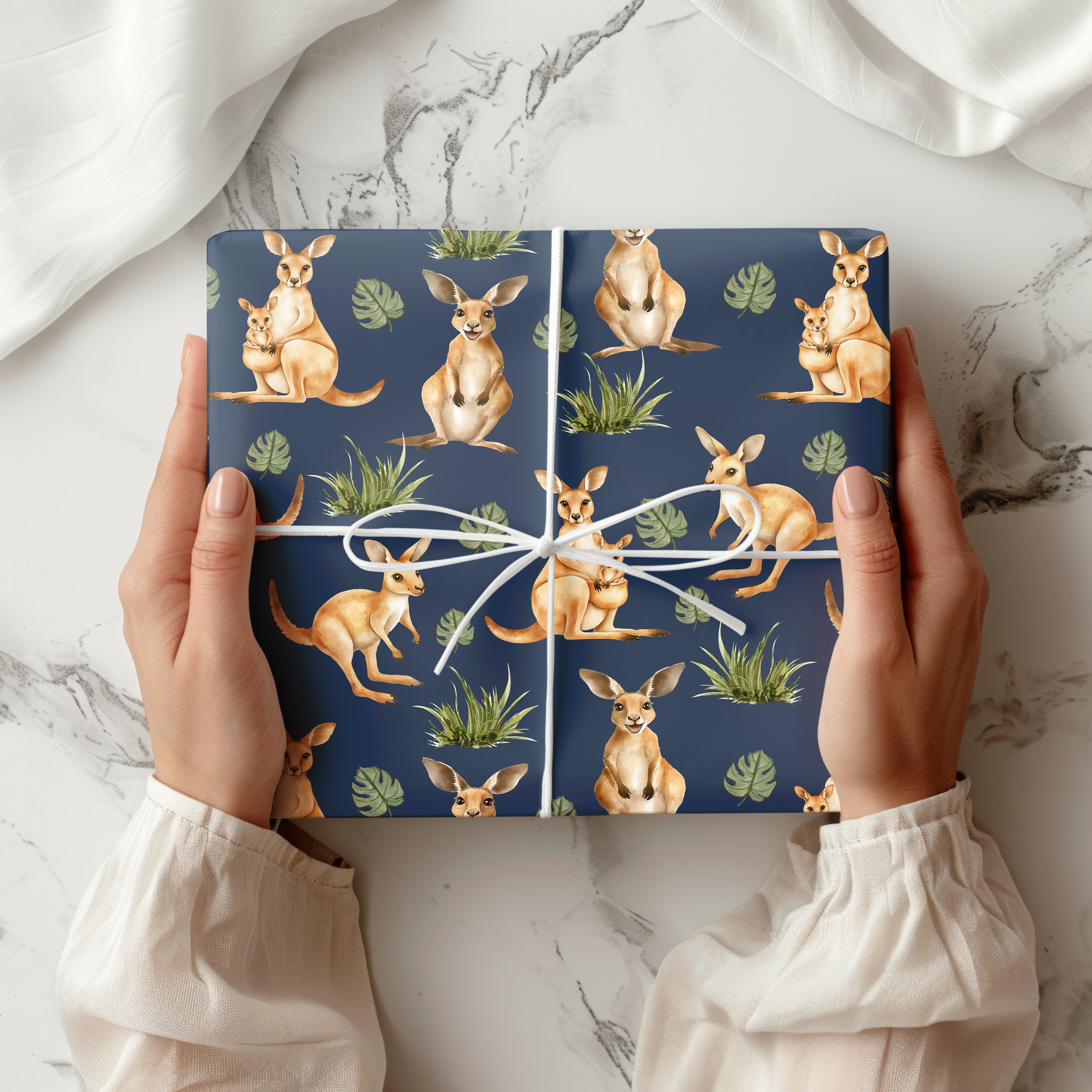 Watercolour Kangaroo Wrapping Paper Sheet – Australian Wildlife Gift Wrap with Joey for Animal Lovers