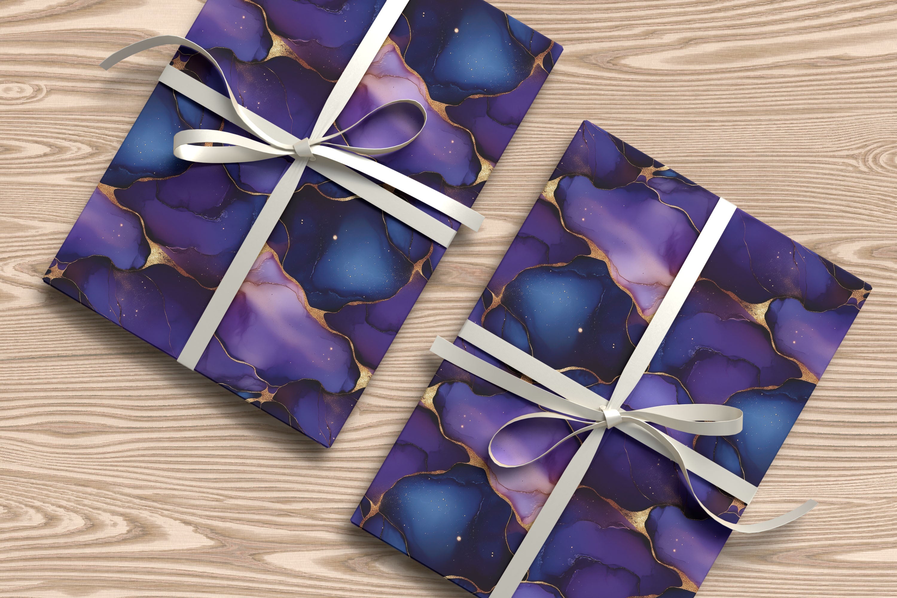 Purple & Gold Marble Alcohol Ink Gift Wrapping Paper Sheets – Pack of 2 50x70cm