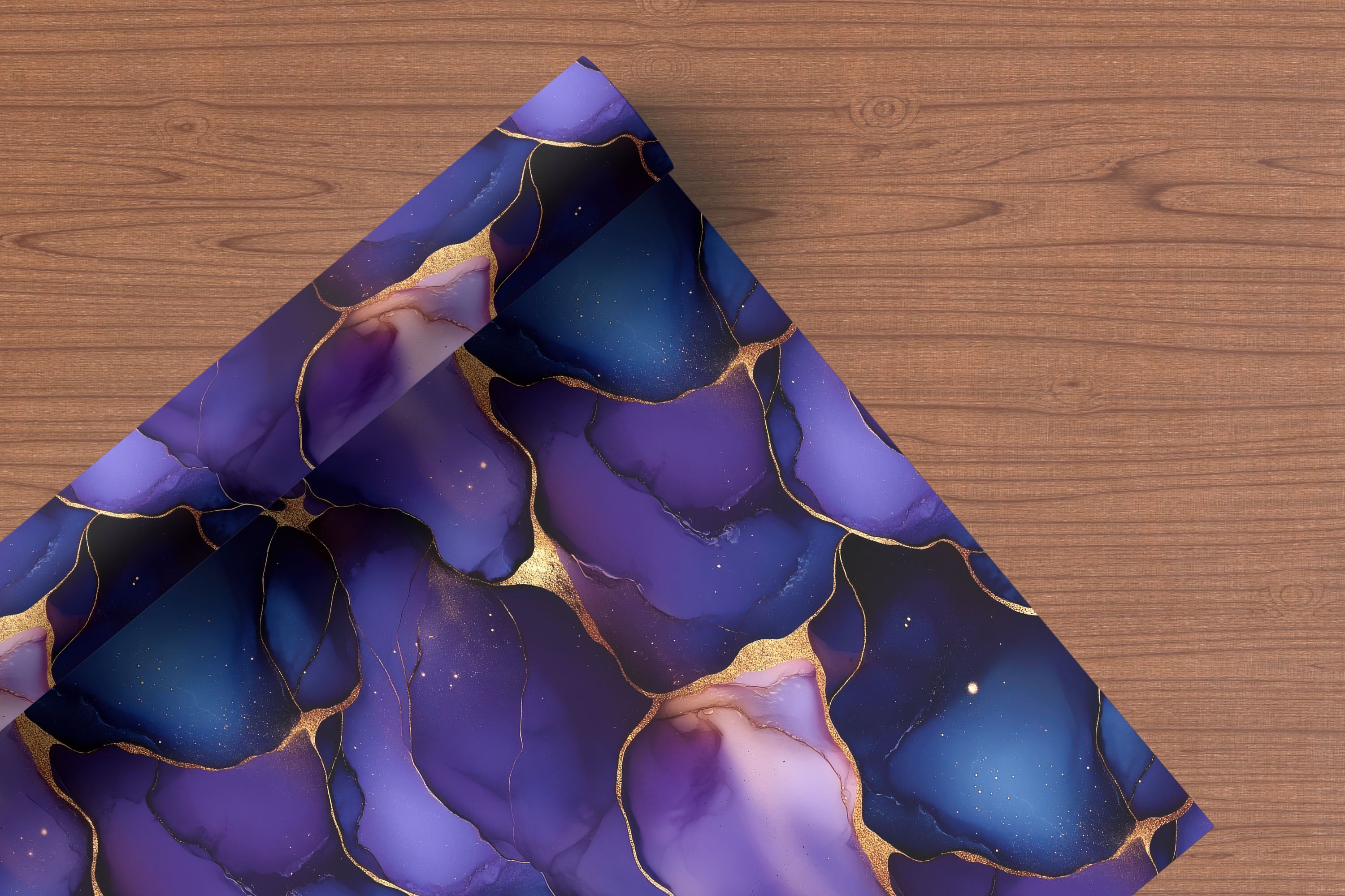 Purple & Gold Marble Alcohol Ink Gift Wrapping Paper Sheets – Pack of 2 50x70cm