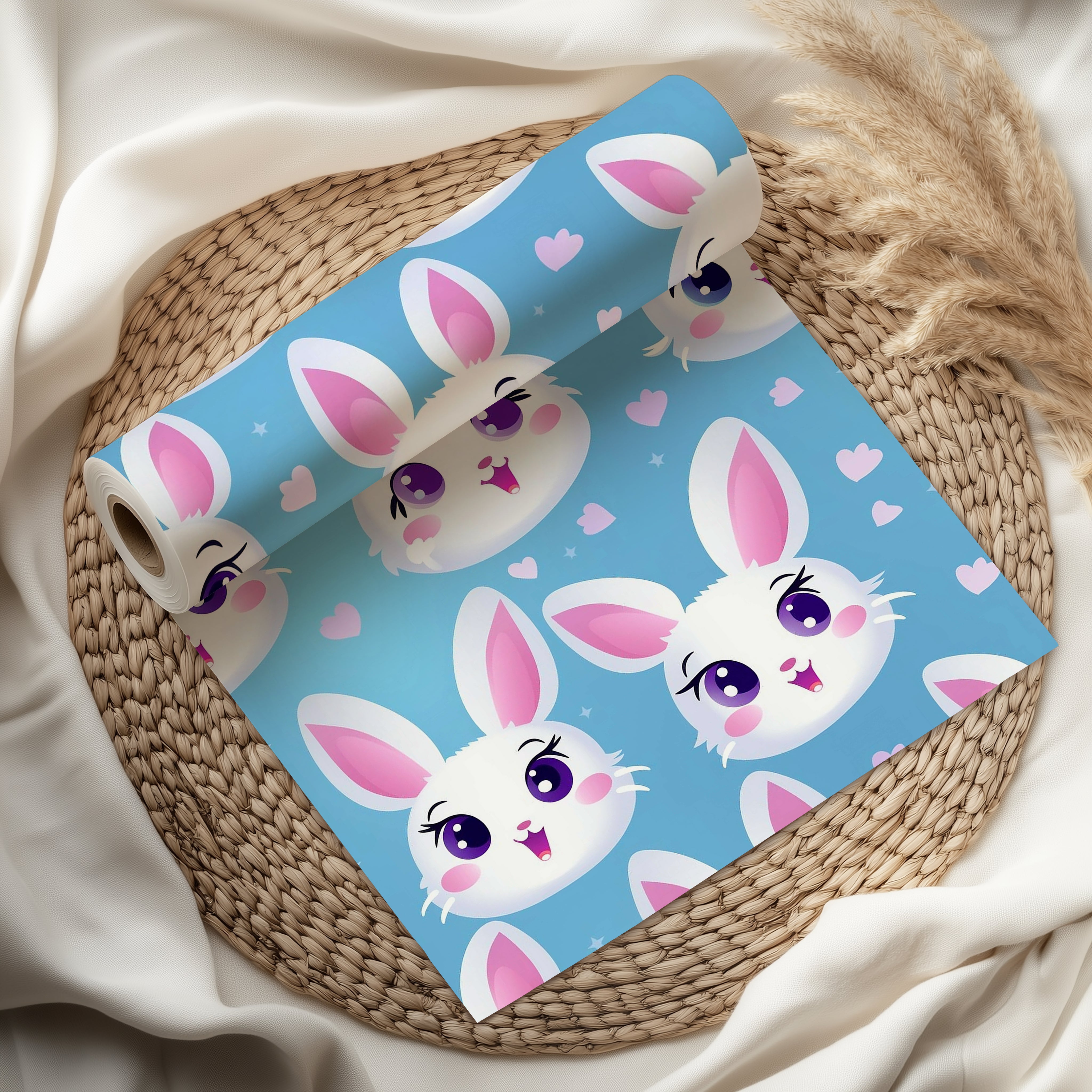 Cute Bunny Wrapping Paper Sheet – Adorable Kawaii Rabbit Gift Wrap for Girls' Birthdays or Easter, Blue