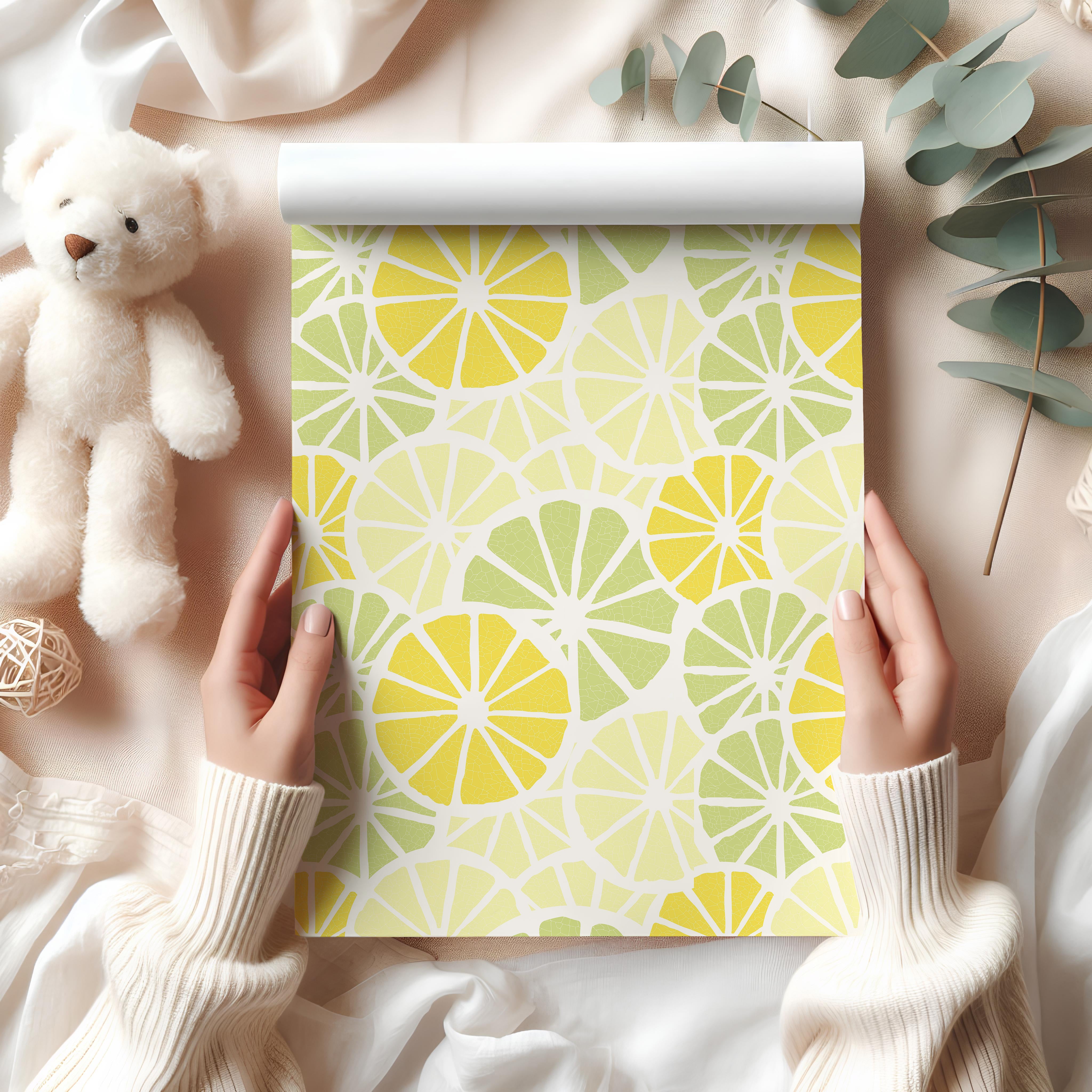 Lemon Lime Citrus Wrapping Paper Sheet – Yellow and Green Fruit Gift Wrap for Summer Parties, White