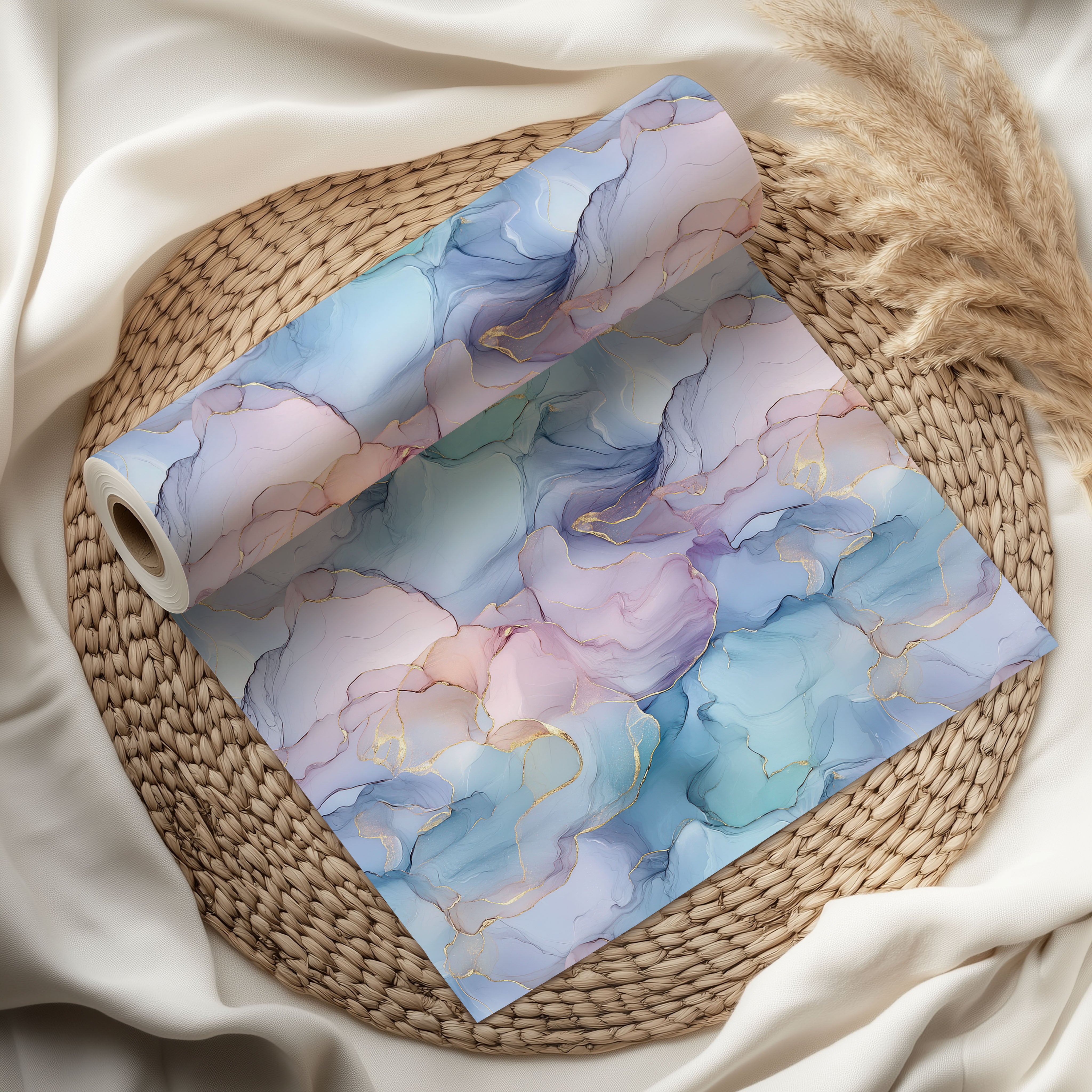 Light Blue Ink Splash Pattern Wrapping Paper Custom Printed Gift Wrap