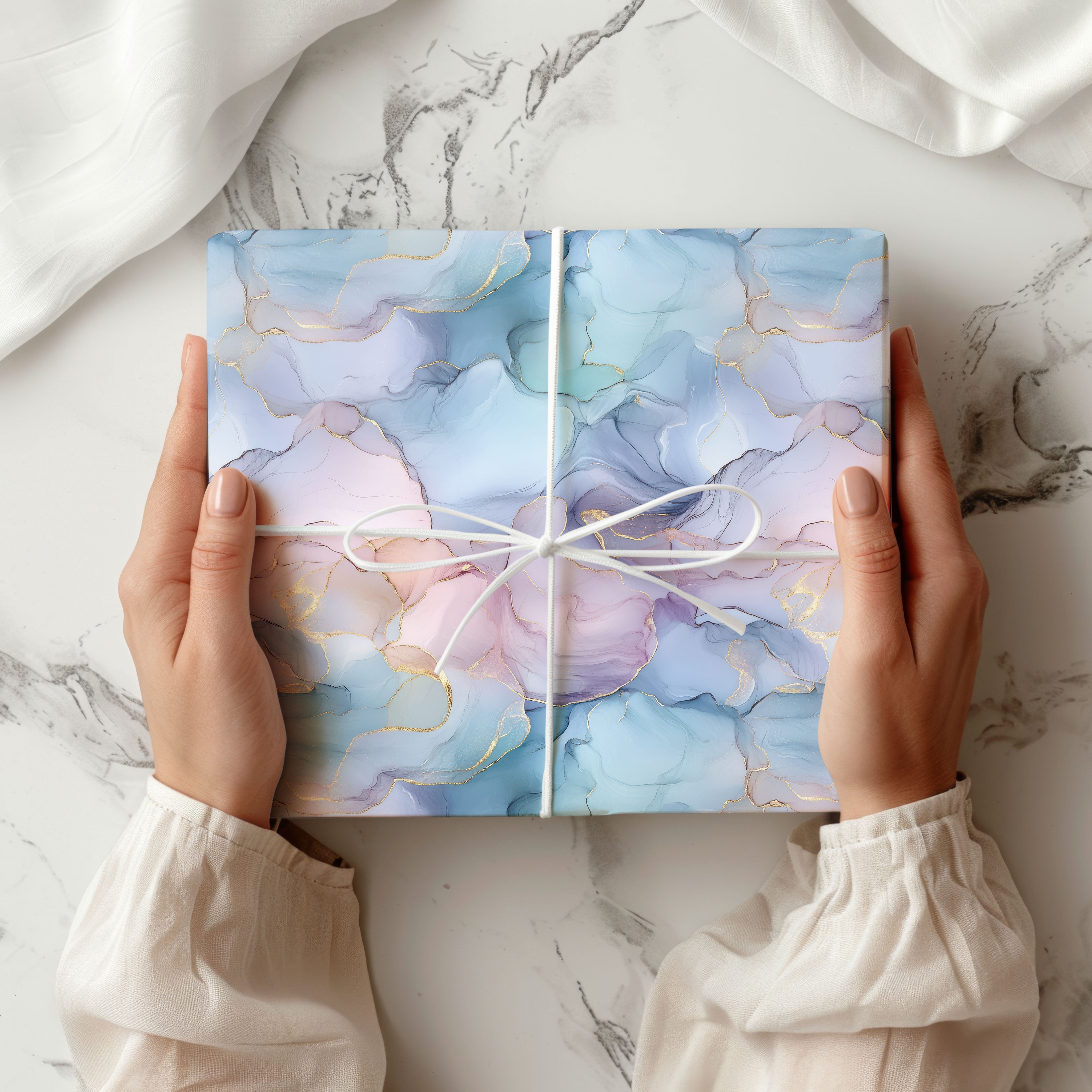 Pastel Marble Alcohol Ink Gift Wrapping Paper Sheets – Pack of 2 50x70cm