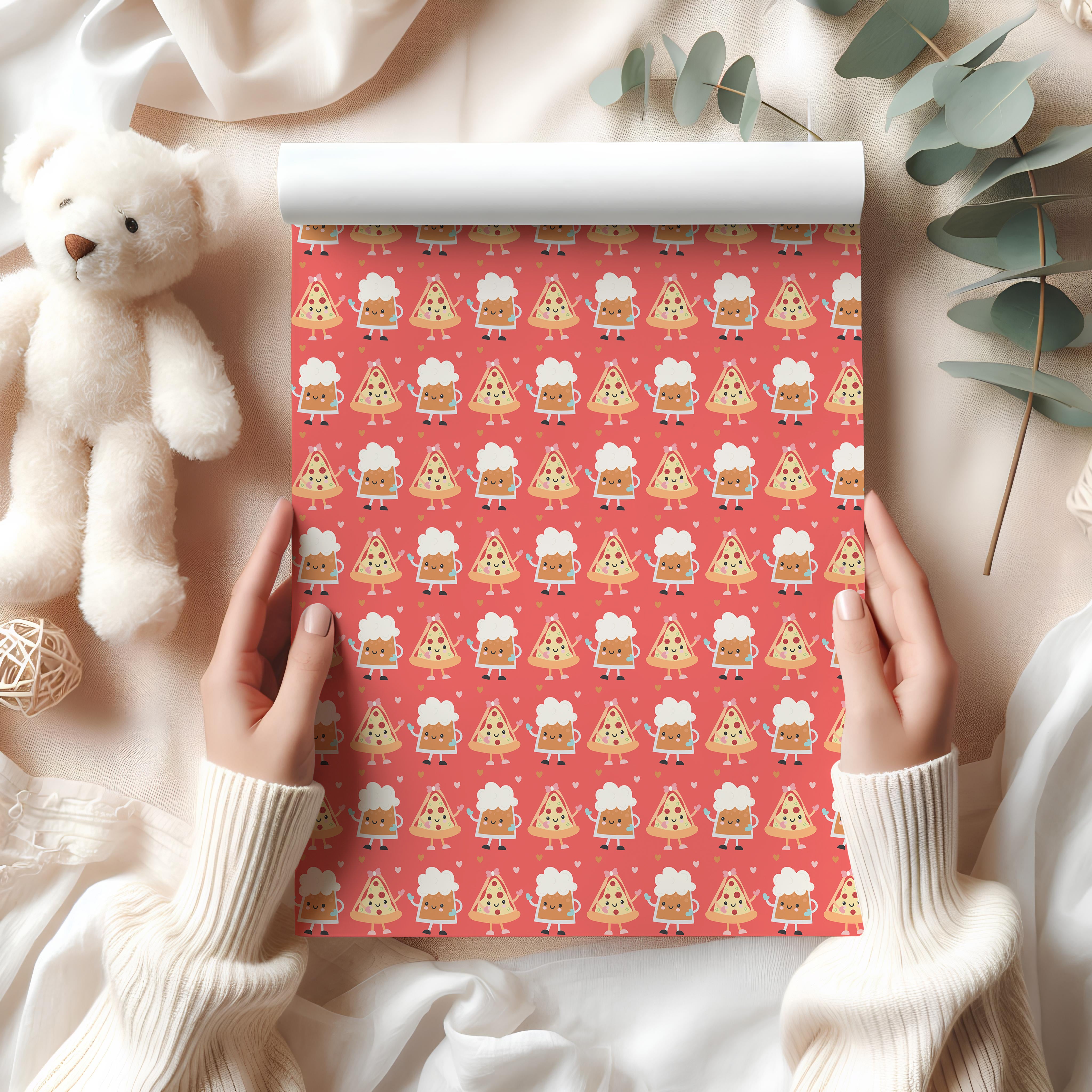 Cute Pizza Slice Wrapping Paper Sheet – Adorable Food Gift Wrap for Kids' Birthdays or a Pizza Lover, Red
