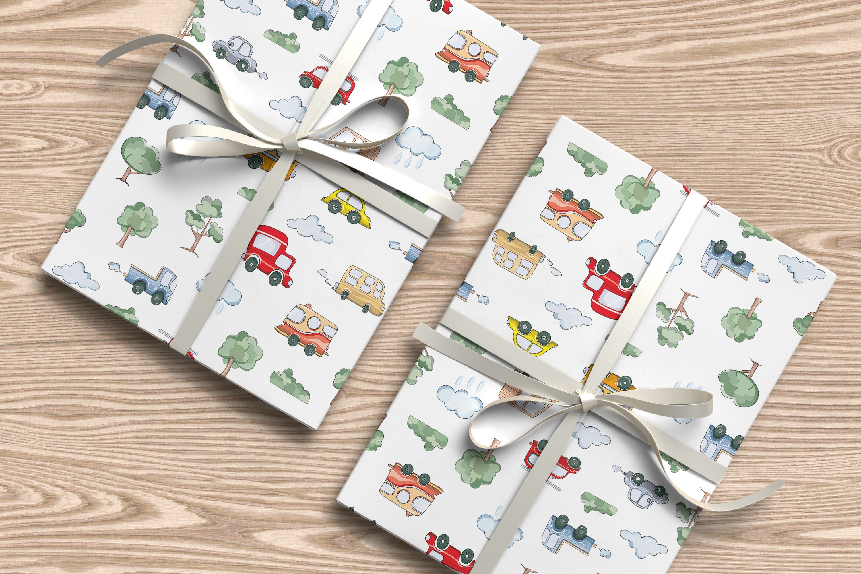 Cartoon Cars & Vehicles Gift Wrapping Paper Sheets – Pack of 2 50x70cm