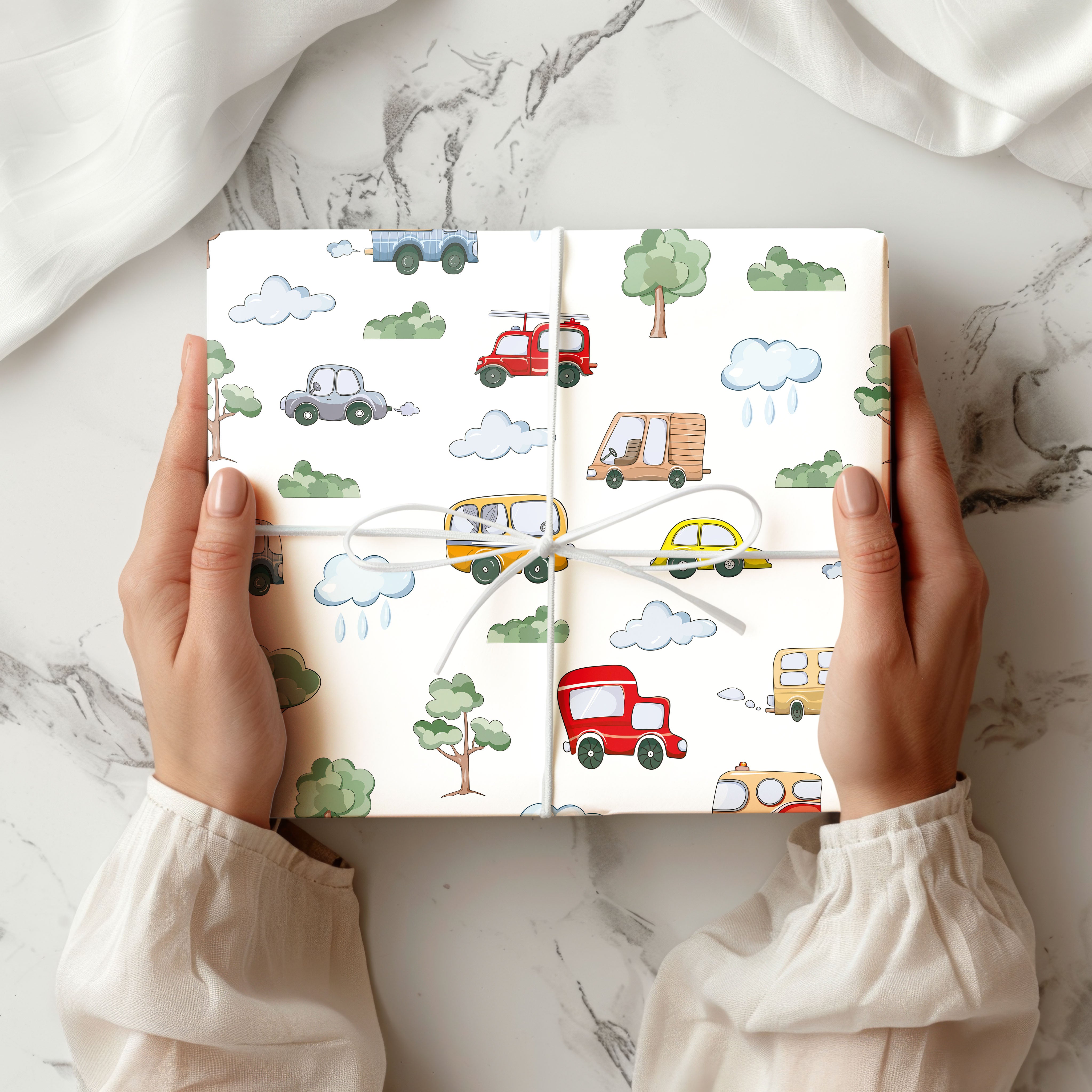 Cartoon Cars & Vehicles Gift Wrapping Paper Sheets – Pack of 2 50x70cm