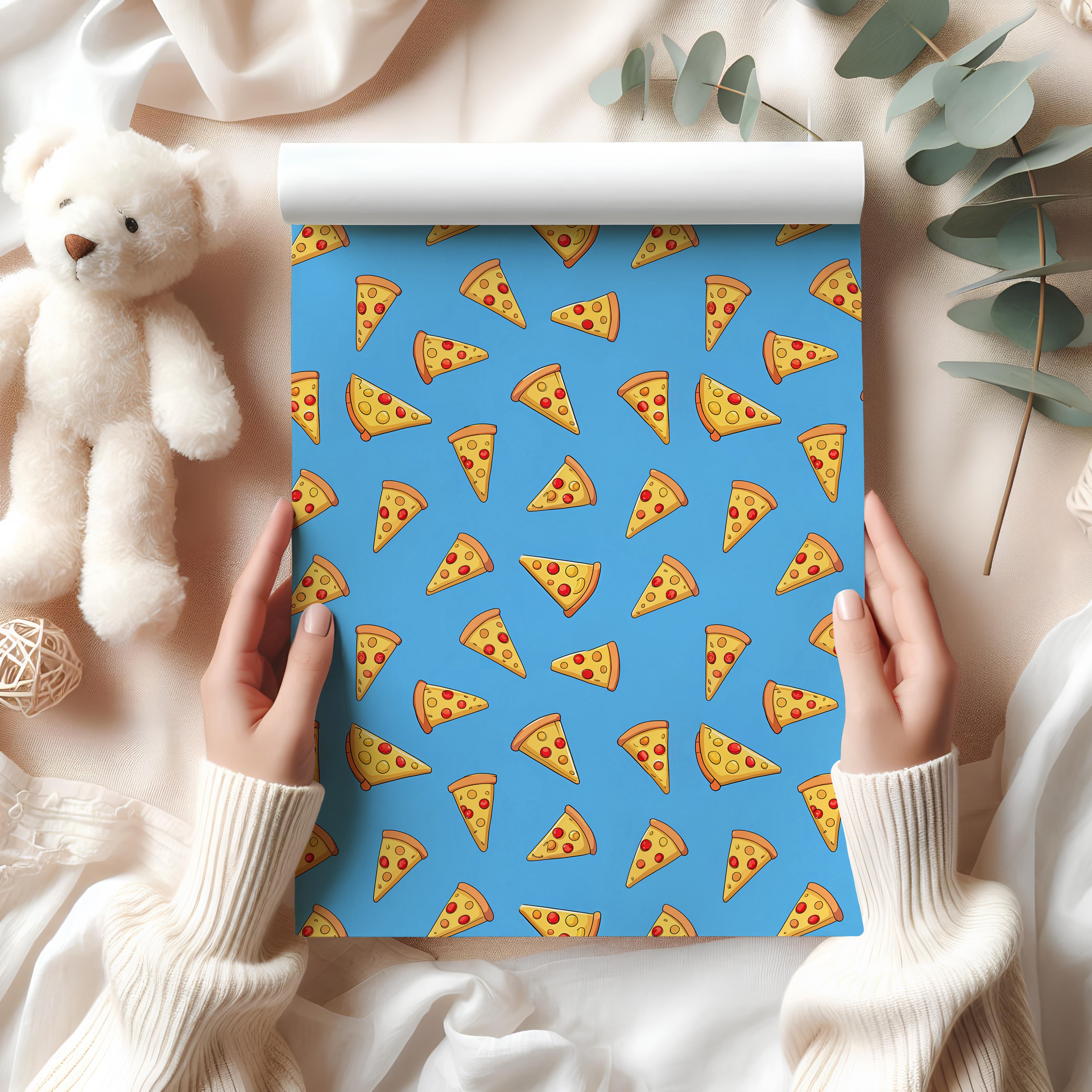 Cute Pizza Slice Wrapping Paper Sheet – Adorable Food Gift Wrap for Kids' Birthdays or a Pizza Lover, Blue