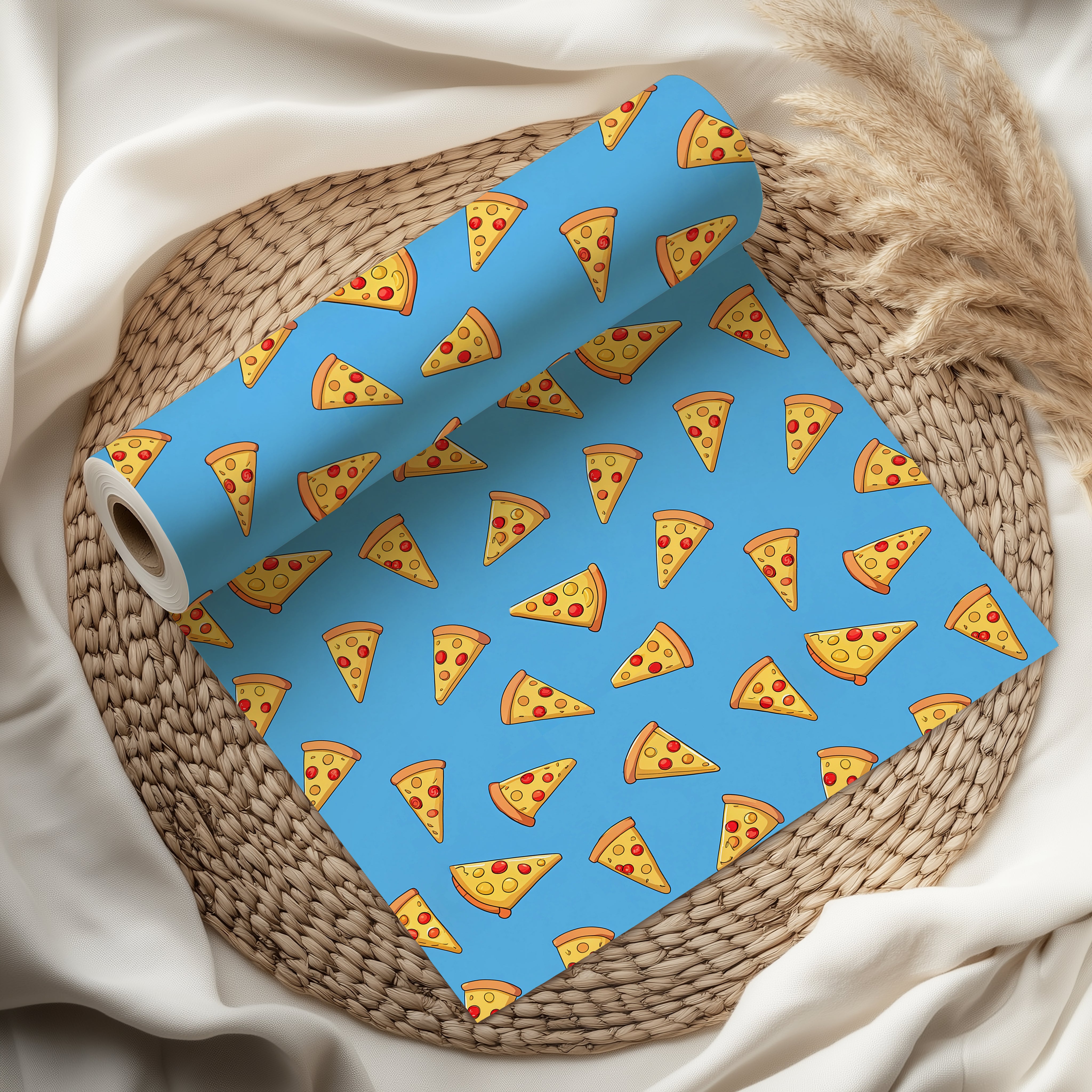 Cute Pizza Slice Wrapping Paper Sheet – Adorable Food Gift Wrap for Kids' Birthdays or a Pizza Lover, Blue
