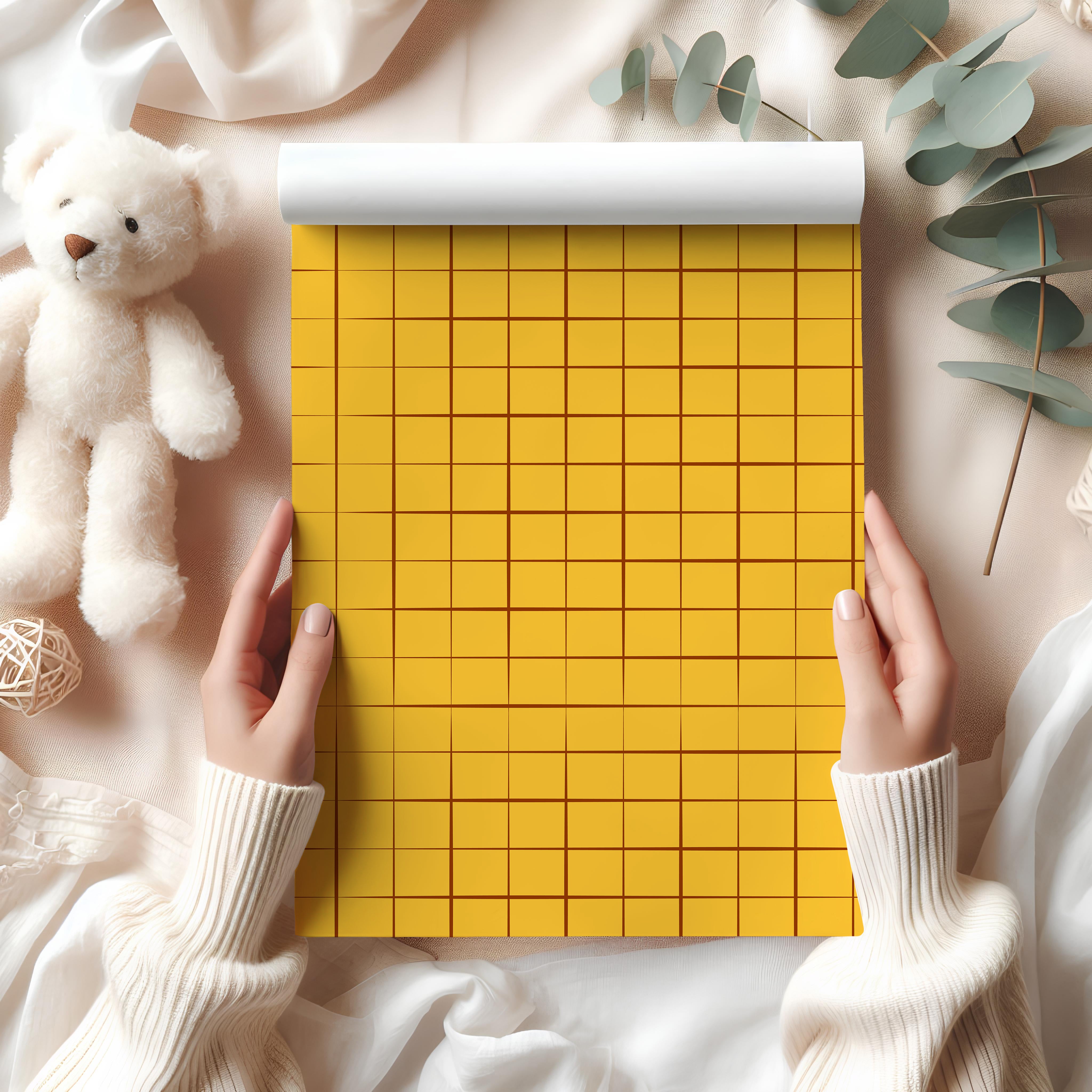 Yellow Grid Wrapping Paper Sheet – Modern Checkered Design Gift Wrap for Architects or Engineers, Bright Yellow